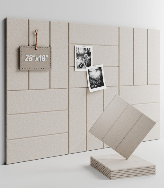 Felt Bulletin Board Tiles -28"x18" with 40 Adhesive Tabs, Cork Board Alternative for Office Decor, Push Pin Board Wall Organizer 6-Pack (Oatmeal)