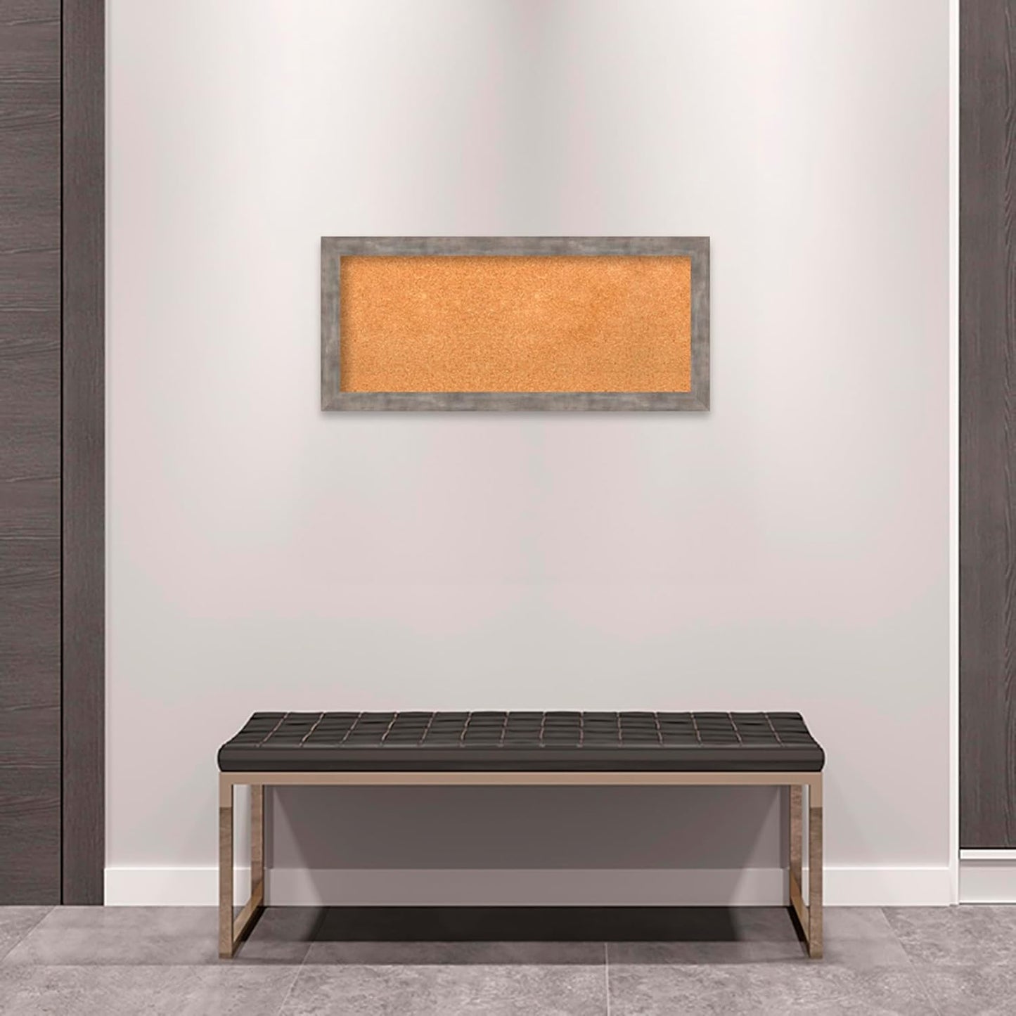 Amanti Art Natural Cork Board for Wall, 15x33 Vision Board with Silver Wood Frame, Medium Corkboard Office Decor for Home Organization, Casual Corkboard Pinboard to display items for home organization