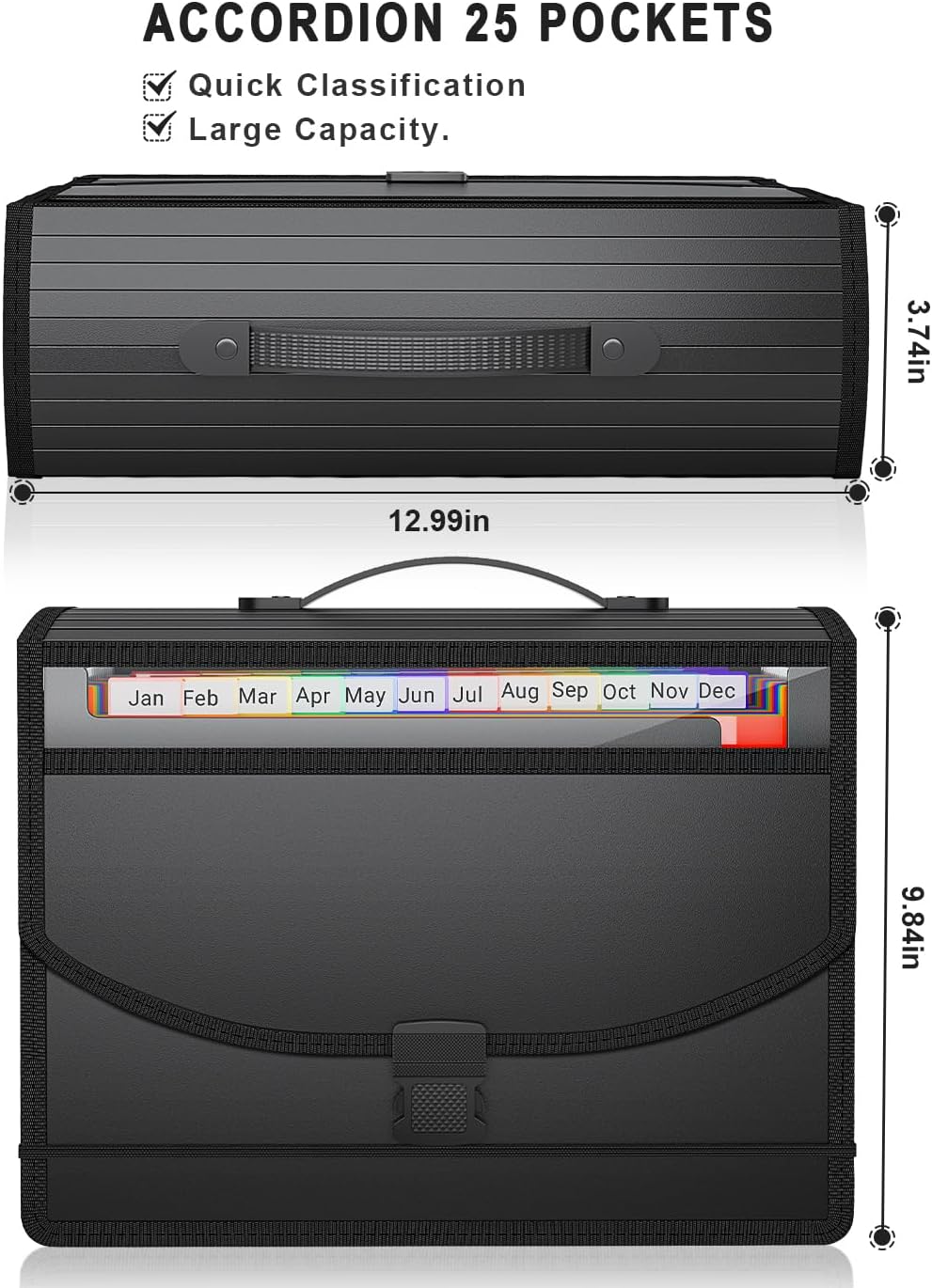 25 Pockets Expanding File Folder Accordion File Organizer with Handle,Fun Storage Portable Document Organizer File Box Filing Organizer for Home School Office Traveling, A4 and Letter Size