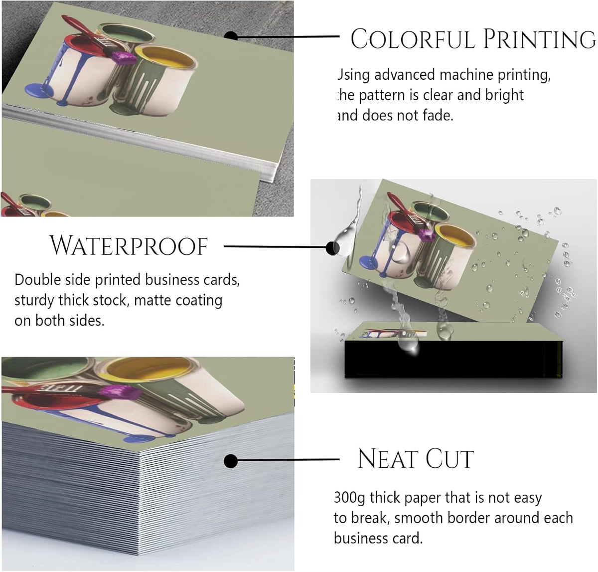 Custom Business Cards Personalized Business Cards for Small Business 300gsm Matte Paper Front & Back Sides Printed 3.5" x 2" - Painting Service Template