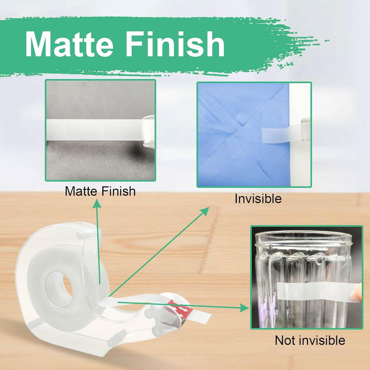 Tape, Invisible Tape, 6 Rolls + 6 Refillable Dispensers, Matte Finish, Writable, 1/2 in x 1000 in, Transparent Tape, Clear Tape for Gift Wrapping Paper, Christmas