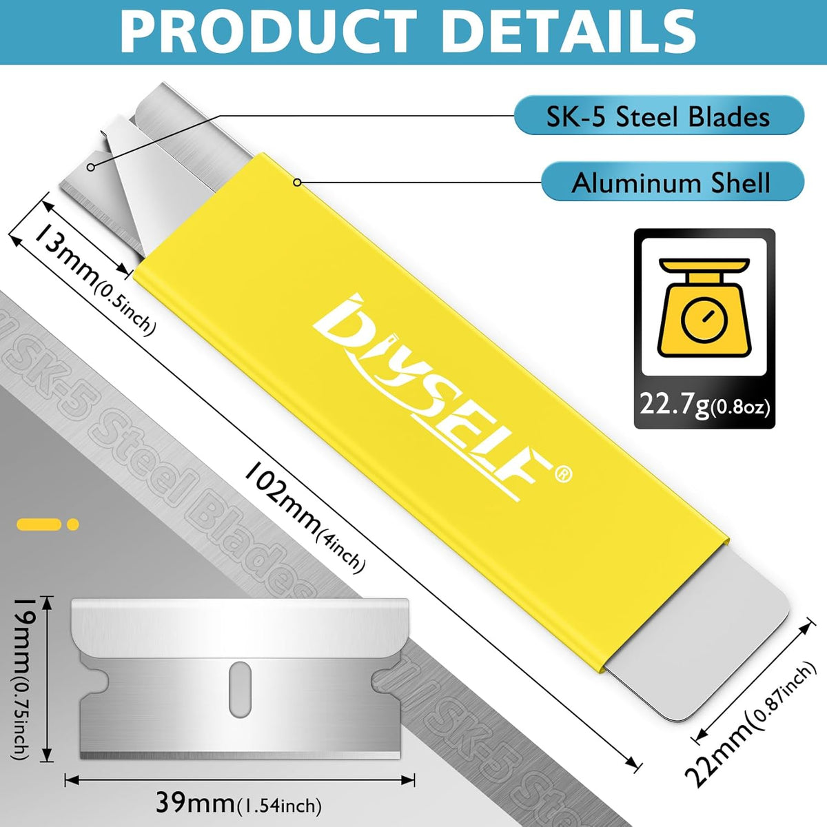DIYSELF Box Cutter, 12-Pack Box Cutters Retractable for Packages, Boxes, All Metal Tough Sheath, Basic Cutter, Small Utility Knife for Home, Warehouse (Yellow)