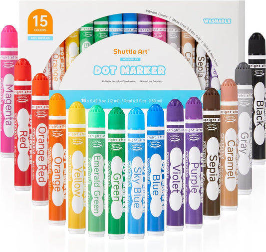 Shuttle Art Dot Markers, 15 Colors Washable Dot Markers for Toddlers,Bingo Daubers Supplies for Kids Preschool Children, Non Toxic Water-Based Bingo Daubers