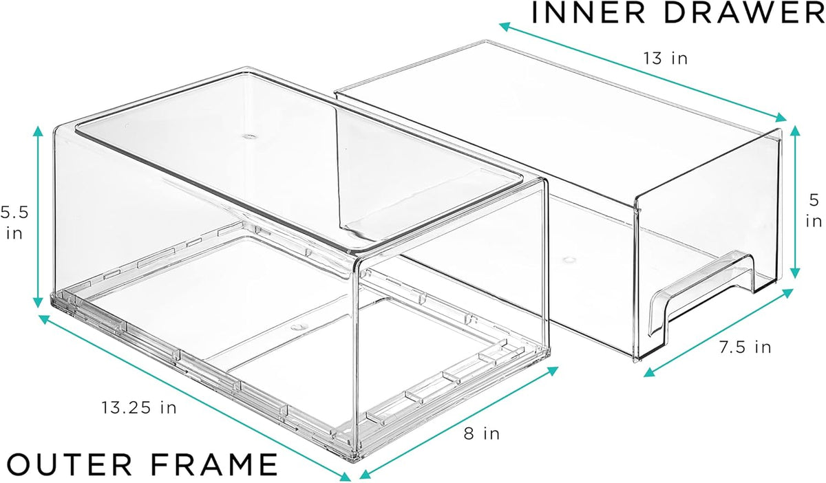 Sorbus Small Wide Clear Stackable Storage Drawers – 4-Pack Plastic Organizer Bins with Handles – Stackable Pull-Out Storage Drawers for Closet, Pantry, Office, Bathroom, Craft, and Toy Organization