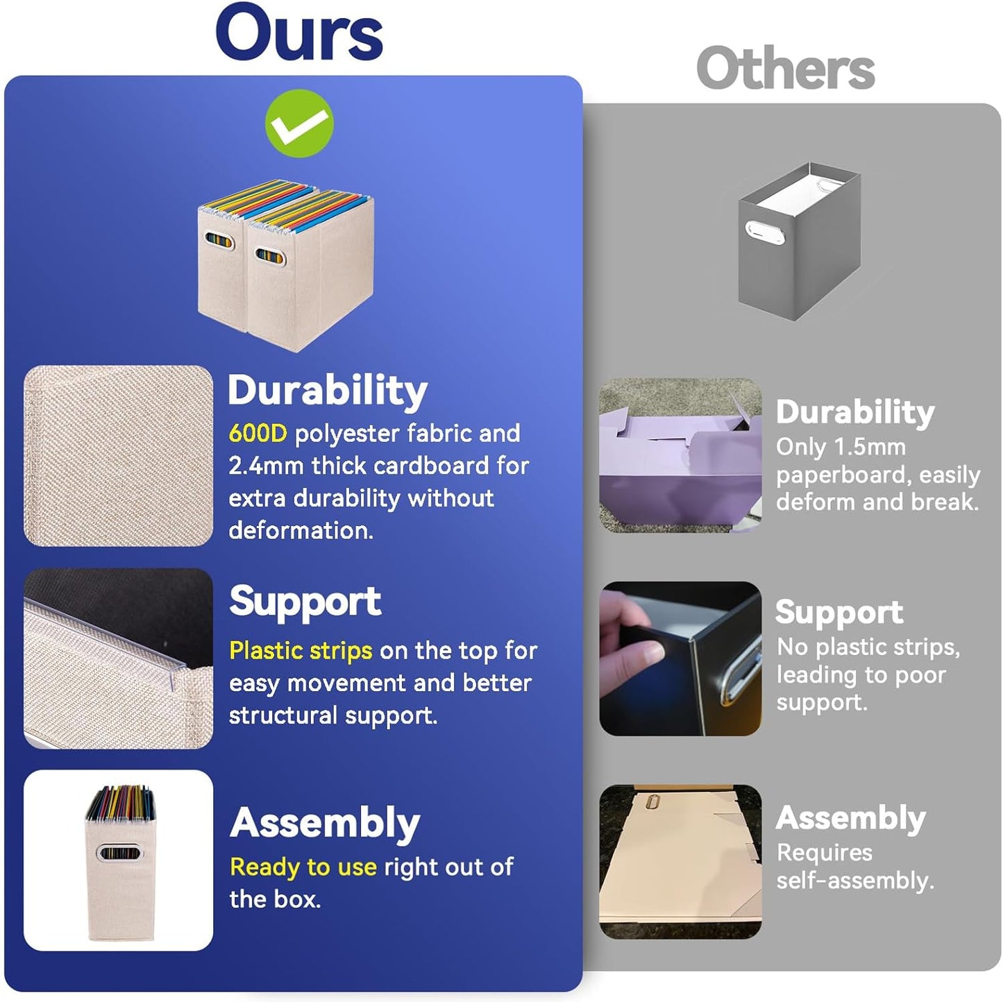 4 Packs Letter Size File Organizer, File Folders Organizer, Fabric Storage Box, Collapsible Paper Organizer with Metal Handle, Smooth PVC Rails, Only Box (Beige)