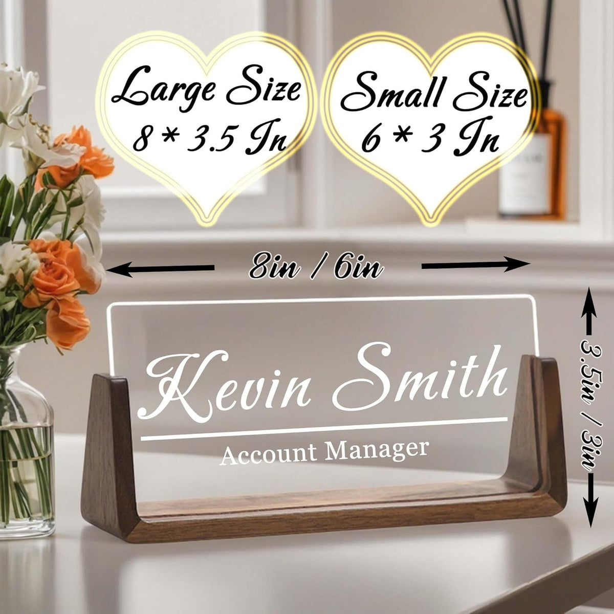 Personalized Desk Name Plate with LED Light & Wooden Base, Custom Acrylic Name Sign | Custom Office Decor & Appreciation Gifts for Boss Coworkers, New Job Promotion Gift (Style 5)