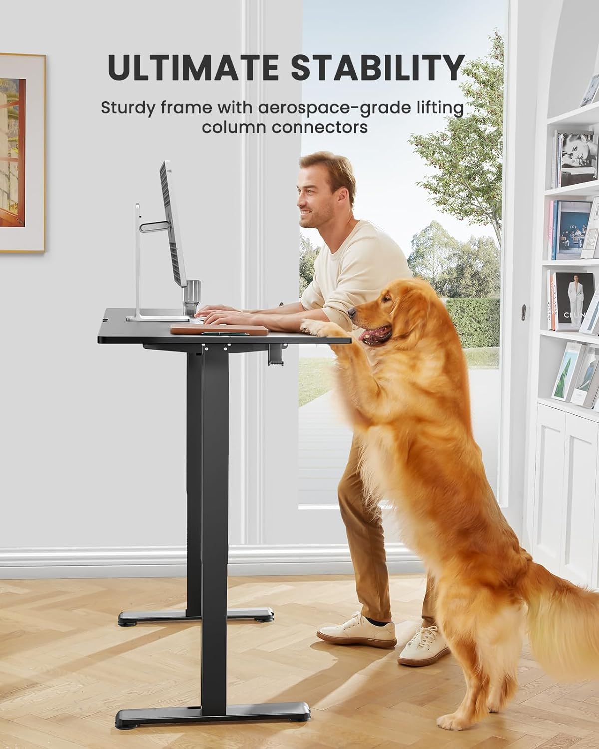 ErGear Small Height Adjustable Electric Standing Desk, 40 x 24 Inches Sit Stand up Desk, Memory Computer Home Office Desk with Two-Piece Desktop (Black)