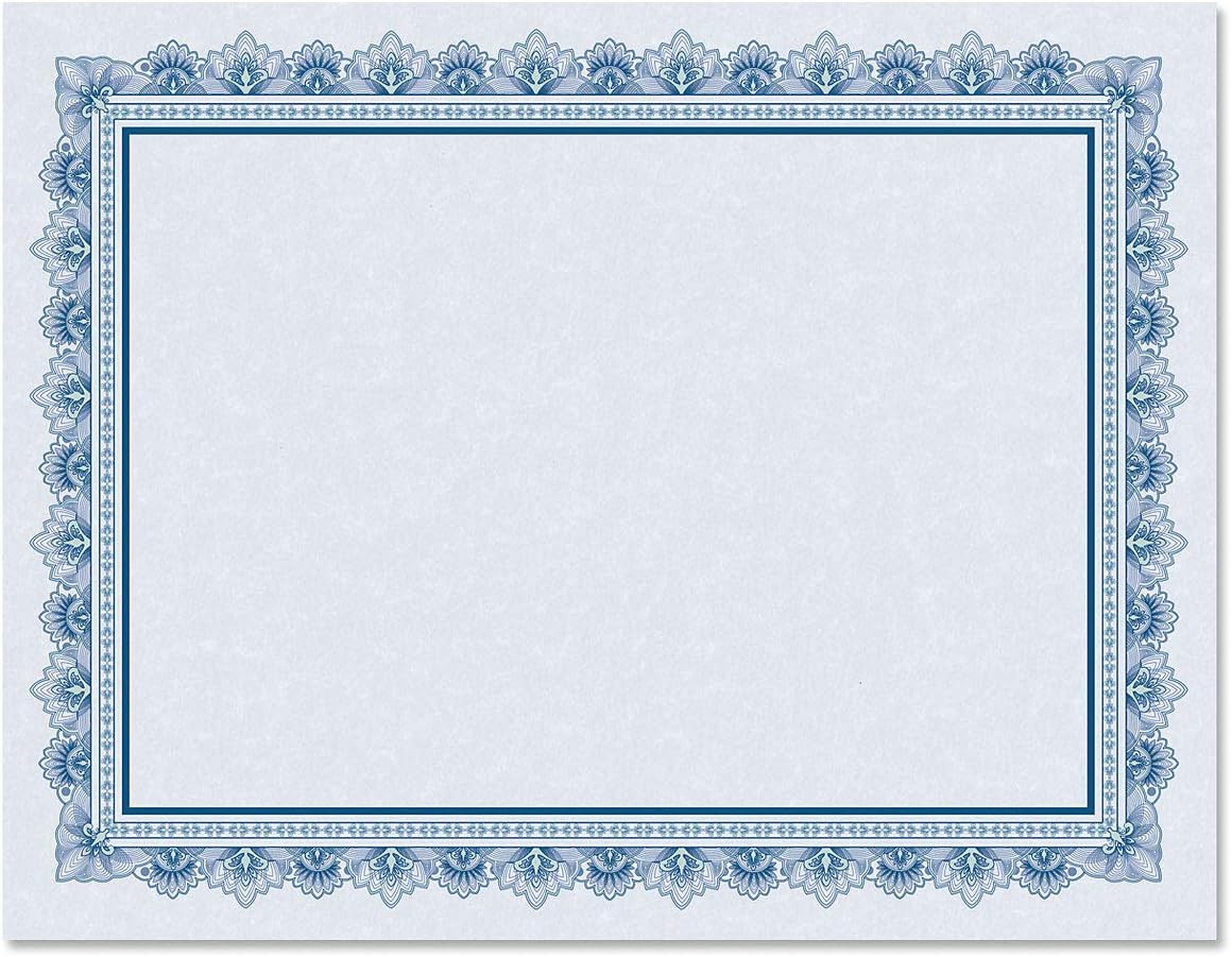 Intricate Blue on Blue Parchment Certificate Papers - Pack of 100, Laser & Inkjet Printer Compatible, for Office, Business Awards, Graduation, School Diplomas, 8-1/2" x 11" on 60 lb. Text Stock