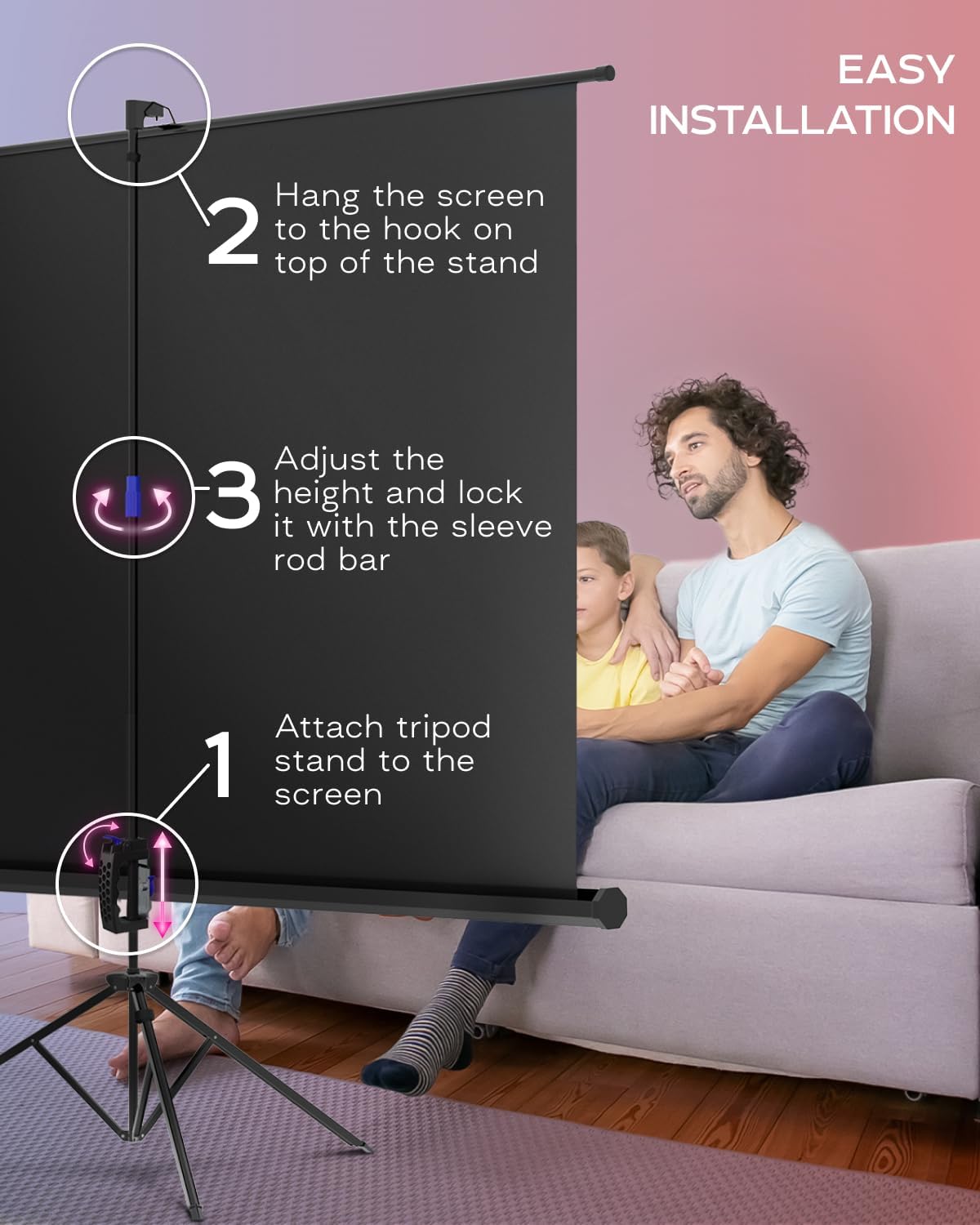 PropVue Projector Screen with Stand 100 inch - Indoor and Outdoor Projection Screen for Movie or Office Presentation - Adjustable from 16:9 to 4:3 HD Premium Wrinkle-Free Tripod Screen