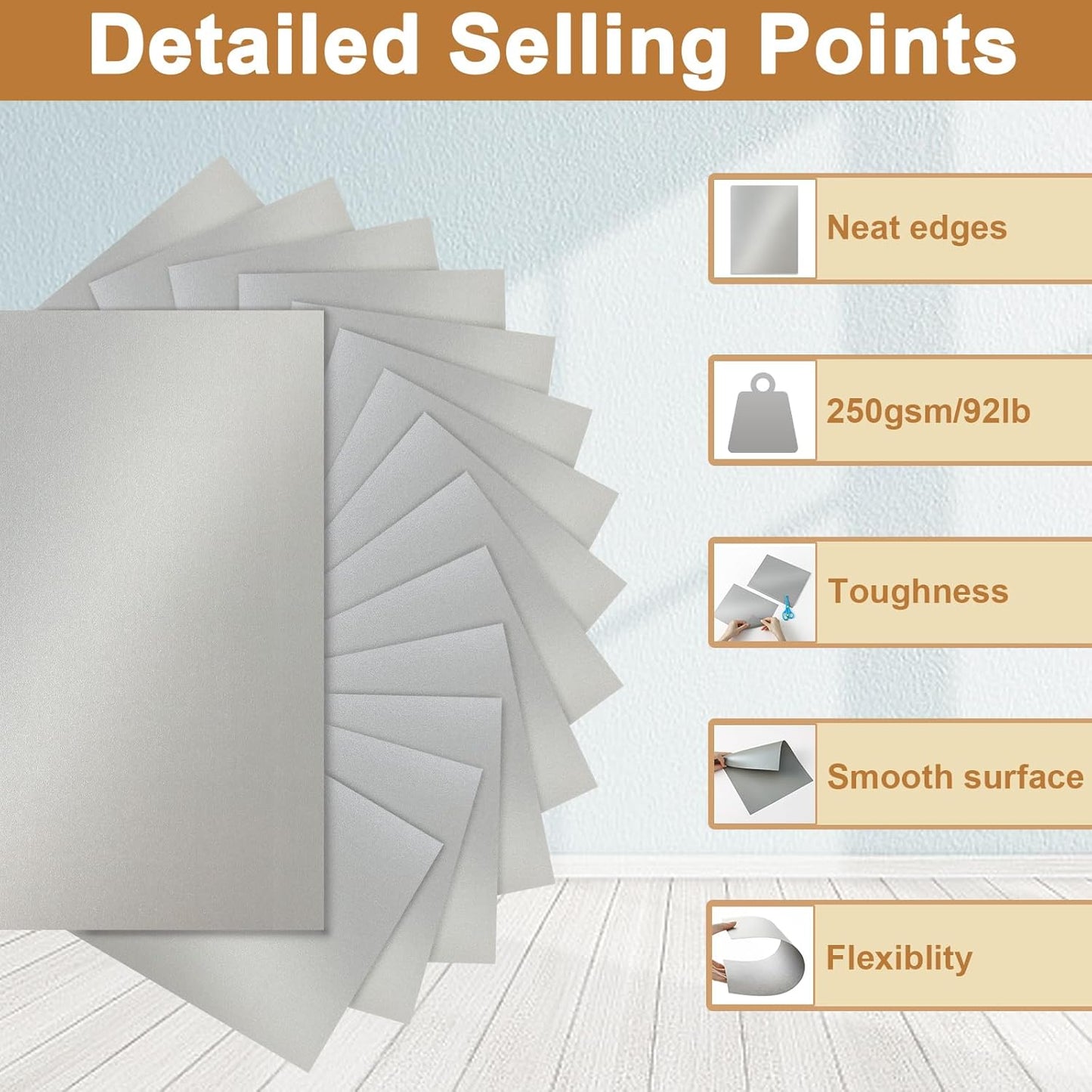 120 Sheets Shimmer Silver Cardstock 8.5 x 11 Craft Paper, 250gsm/92lb Heavyweight Certificate Paper Card Stock for DIY Card Making, Wedding Invitations, Thank You Cards, Business Cards