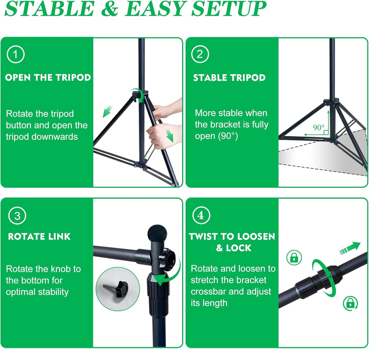 2-in-1 Green Backdrop Stand Kit - 6x9 ft Green Backdrop with 6.5x6.5ft Portable Photography Stand for Video Streaming,Zoom Meetings,Parties,Anti-Wrinkle Polyester Fabric