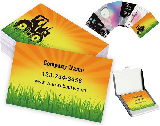 Custom Business Cards with Logo Text - Personalized Lawn Care Template - 1000/500/200/100 Printable Double Sided 3.5"x2" Waterproof Business Cards