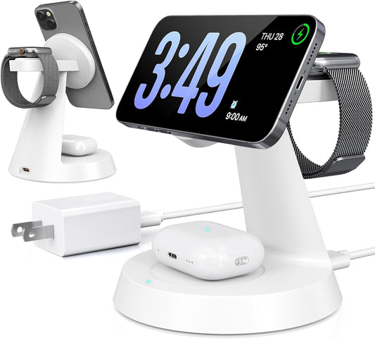 3 in 1 Wireless Charging Station for Apple, Charger Stand for Multiple Apple Devices, Wireless Charging Station for iPhone 16/15/14/13/12 Series, Wireless Charger for AirPods, iWatch Series (White)