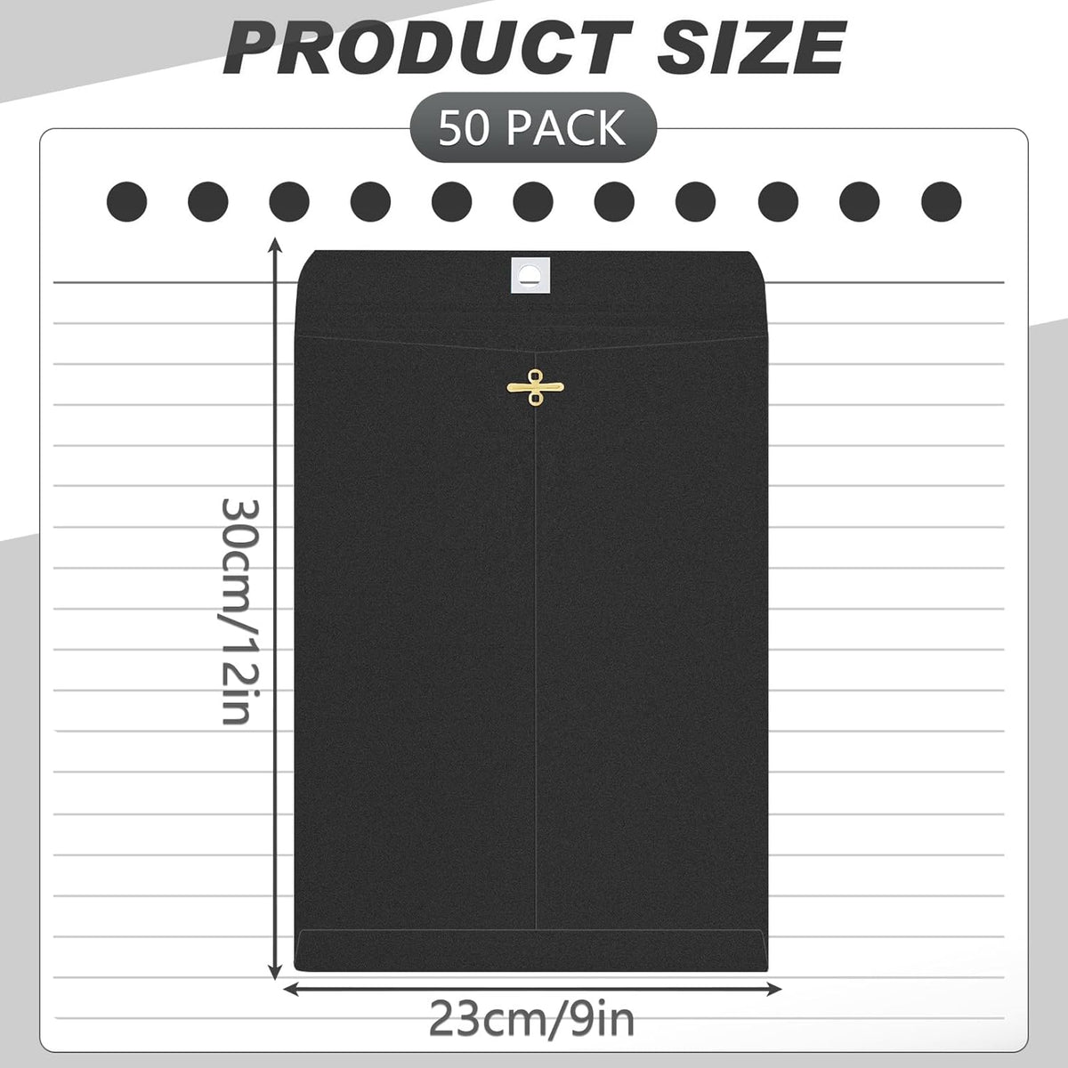 Geyee 50 Pcs 9 x 12 Inch Black Clasp Envelopes Letter Size Mailing Envelopes with Clasp Closure for Filing Storing Documents Office Home Business School