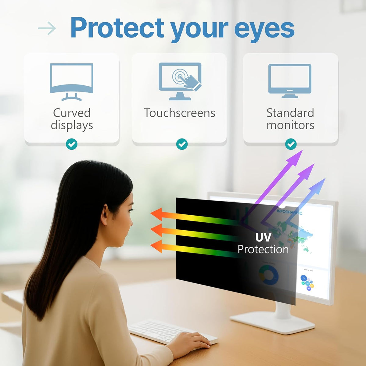 VINTEZ 31.5 Inch 16:9 Privacy Screen for Computer Monitor and Laptop - Anti Glare Protector Film Blue Light Filter Eye Protection - Computer Screen Privacy Shield, [1 Pack]