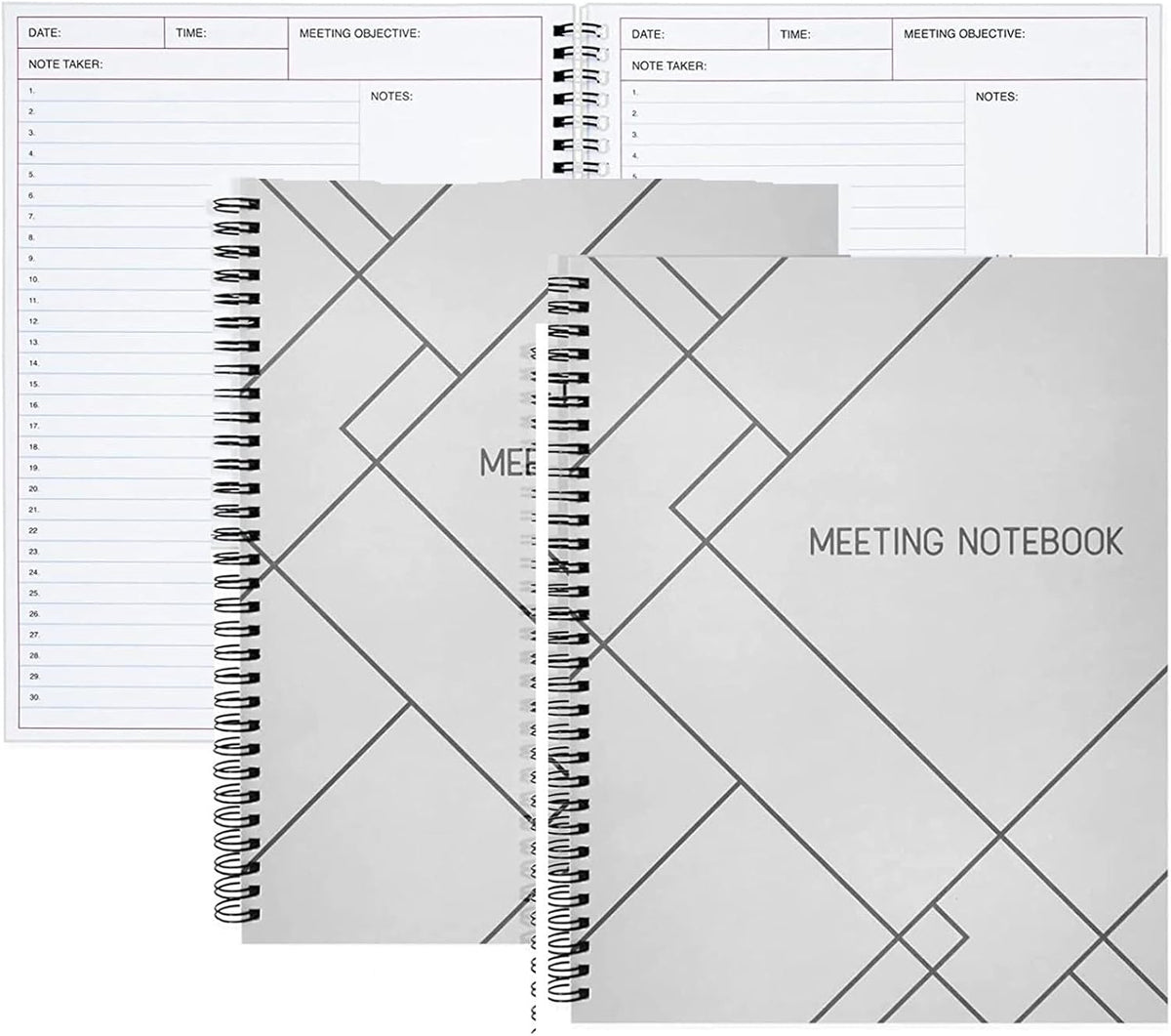 Juvale Meeting Notebook for Work - Spiral-Bound Planner Notebook for Work Planner & Office Supplies - Agenda & To Do List Notepad - 11 x 8.5 In, White, Pack of 2