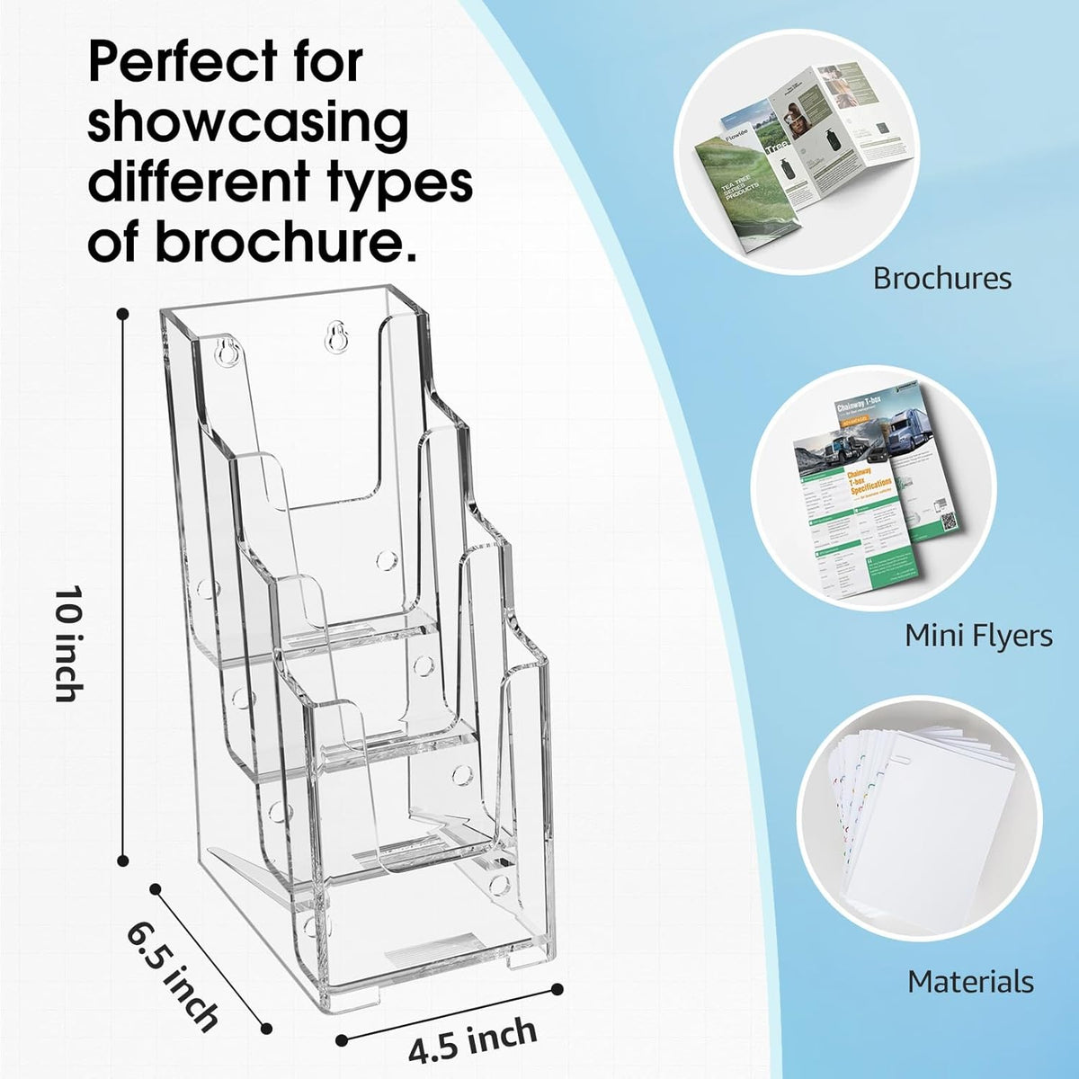 MaxGear Acrylic Brochure Holder, 4 Inch Wide 4 Tier Clear Literature Display Stand Premium Plastic Pamphlet Holder, Multi Pocket Wall Mount or Countertop Organizer for Office or Home, 3 Pack