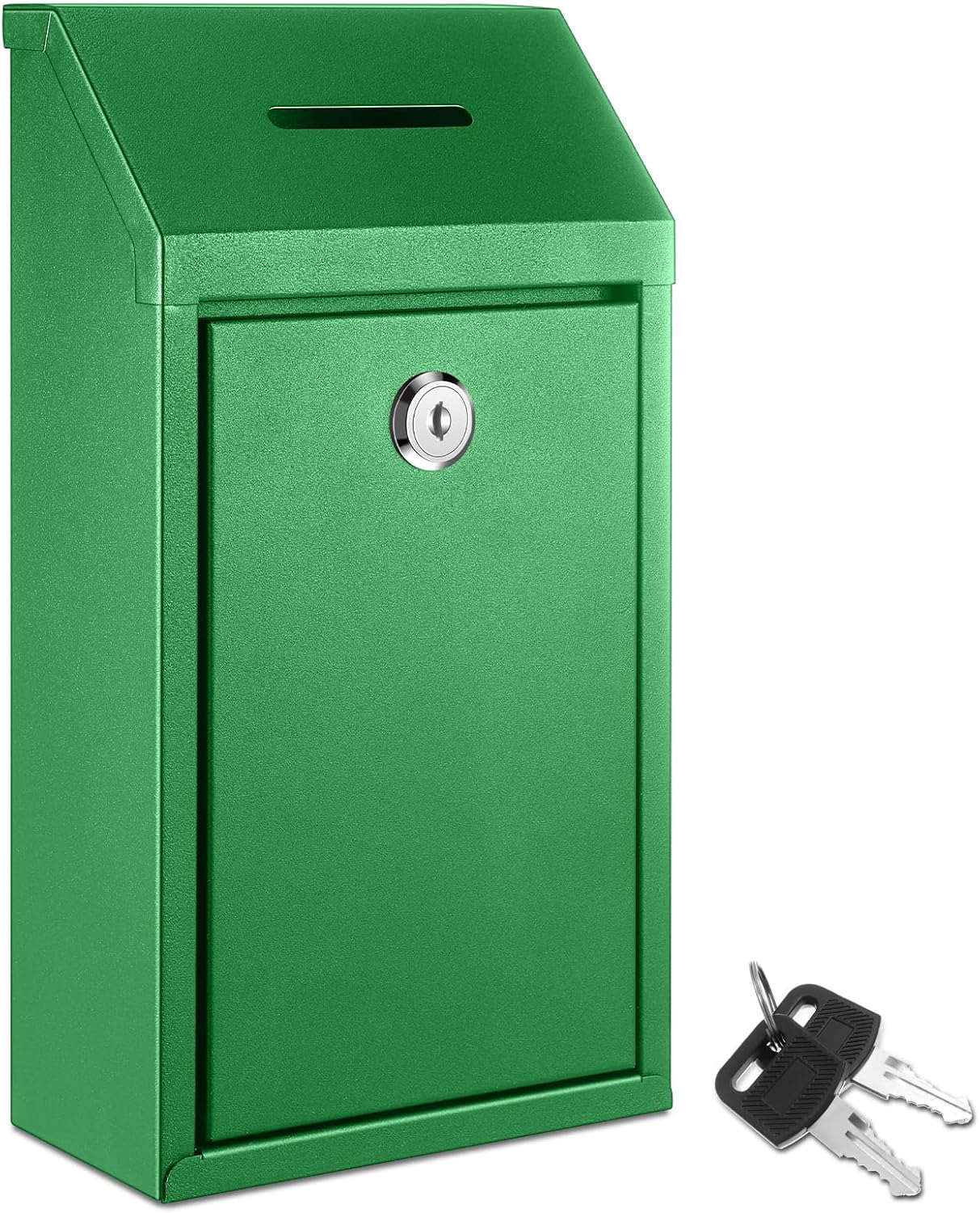 Metal Donation Cash Box Collection Safe Suggestion Box with Lock Wall Mounted Mailbox Delivery Ballot Container for Home Office Outdoor Door(Bright Green)