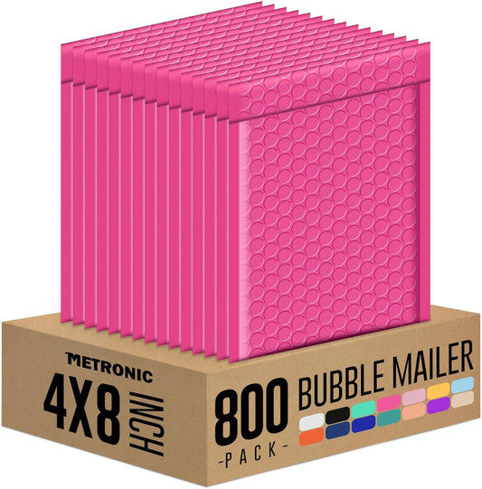 Metronic Small Bubble Mailers 4x8 Inch 800PC Bulk Usable Size 4x7 Poly Bubble Mailers Self-Seal, Mailing Envelopes, Padded Envelopes, Packaging for Small Business, Jewelry, Hot Pink