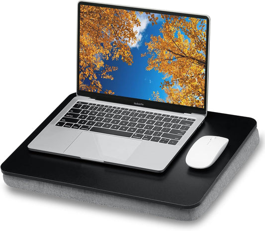 Lap Desk with Pillow Cushion, Portable Laptop Bed Desk, Fits up to 15.6 inch Laptop, Lap Stand for Bed & Couch & Carpet, Book Tablet/Drawing Board- Black