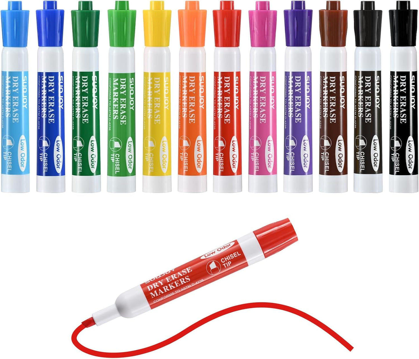 Dry Erase Markers, Chisel Tip Whiteboard Markers, Low Odor Thick Dry Marker, 12 Pack 12 Assorted Color Markers for Classroom, Office & Home Use