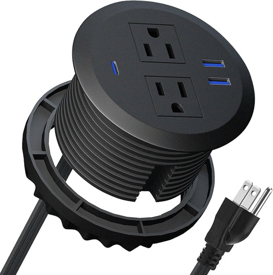 3 Inch Desktop Power Grommet,20W USB C Fast Charging Station,3-USB Port,Flush Mount,6.5 ft Power Cord.Round Recessed Power Outlet,Desk Hole Grommet Outlet for Workspace,Sofa,Black