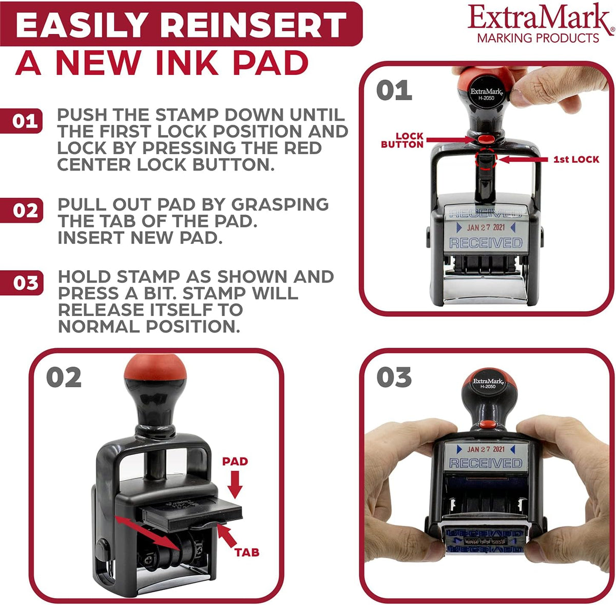 Heavy Duty Style Office Date Stamp with Scanned - Self Inking Dater - Style C - Black Ink Color