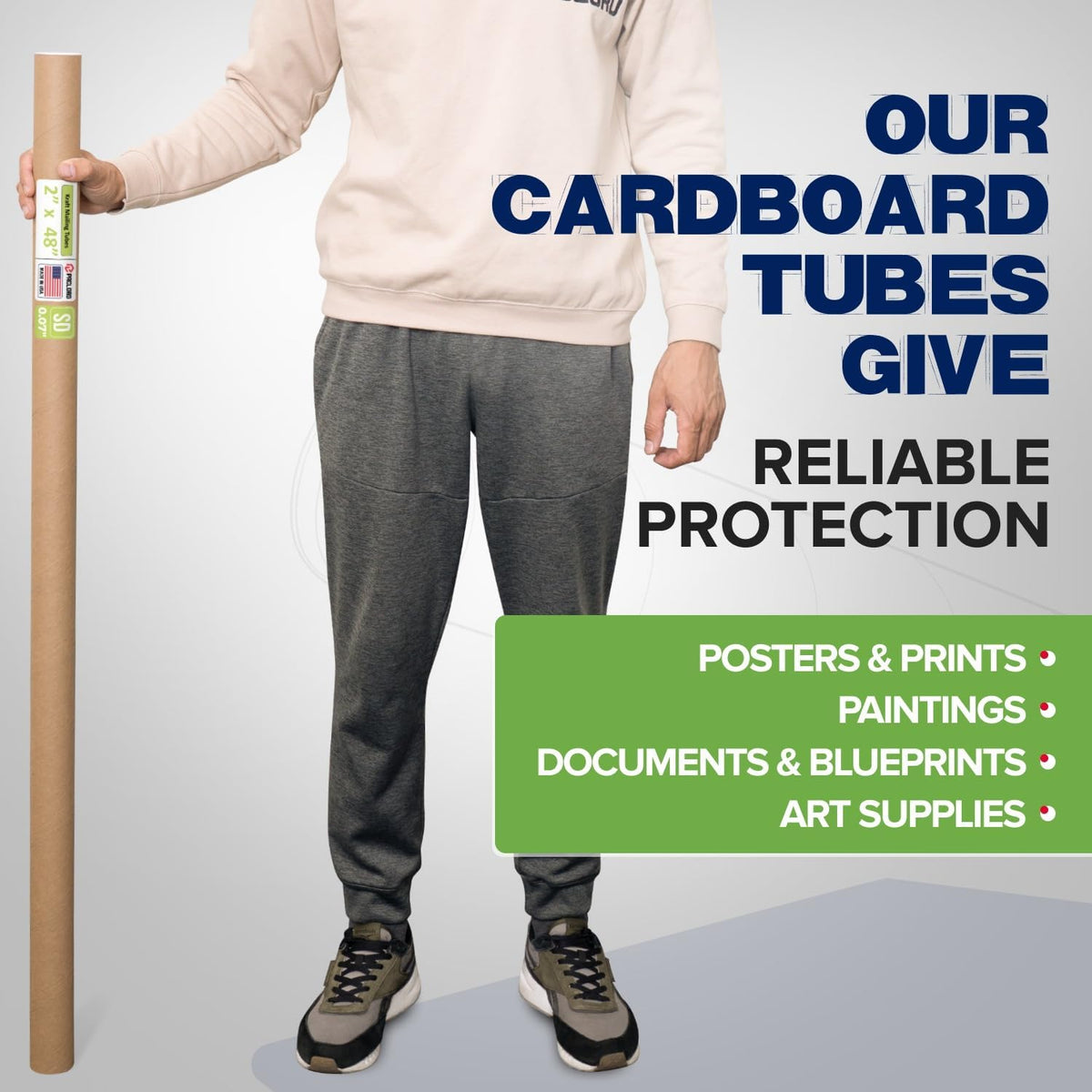 2" x 48" Reinforced Kraft Paper Mailing Tube, Pack of 6 Tubes with 12 Caps – Secure USPS Approved Poster Tube – Cardboard Tube for Shipping and Storing Posters, Prints, Artwork, or Documents