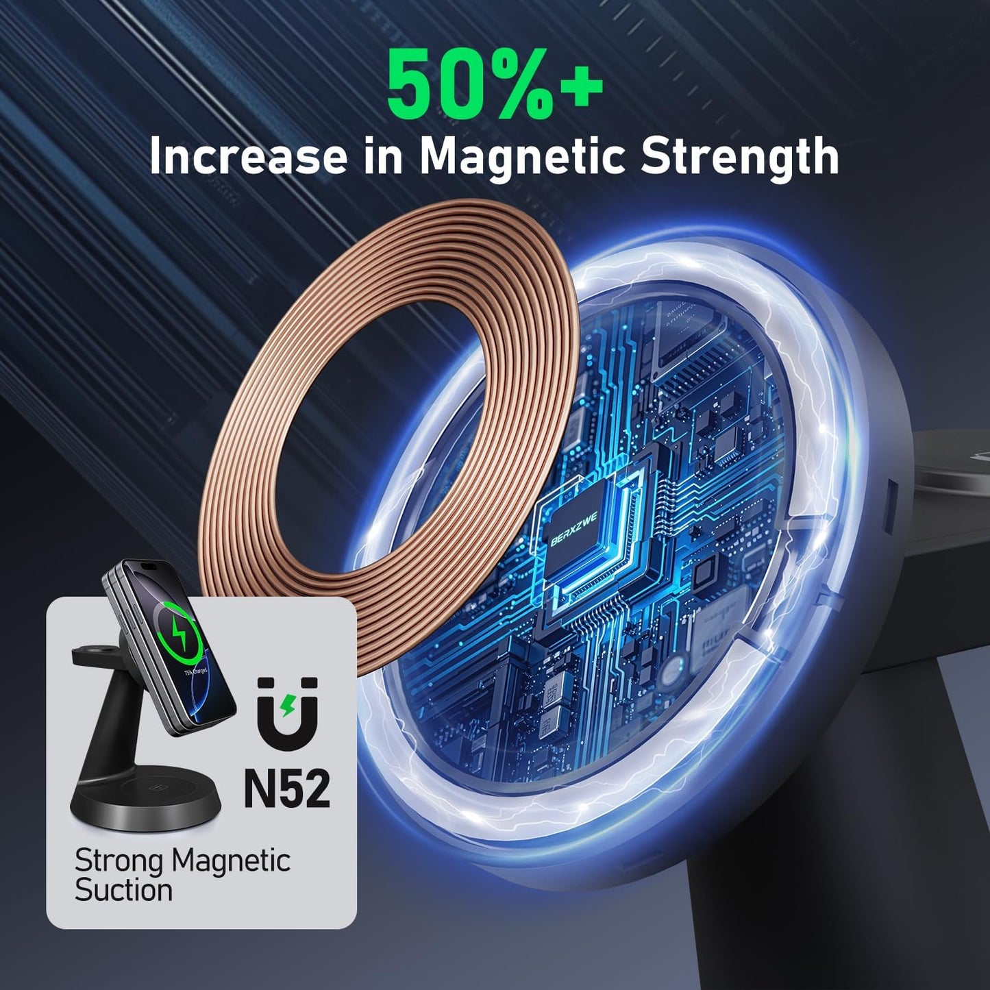 3 in 1 Wireless Charging Station for Apple Mag-Safe 15W Fast Charger Stand for Multiple Apple Devices Magnetic Charger for iPhone 16 Pro Max/16 Pro/16/15/14/13/12, AirPods, iWatch Series(Black)