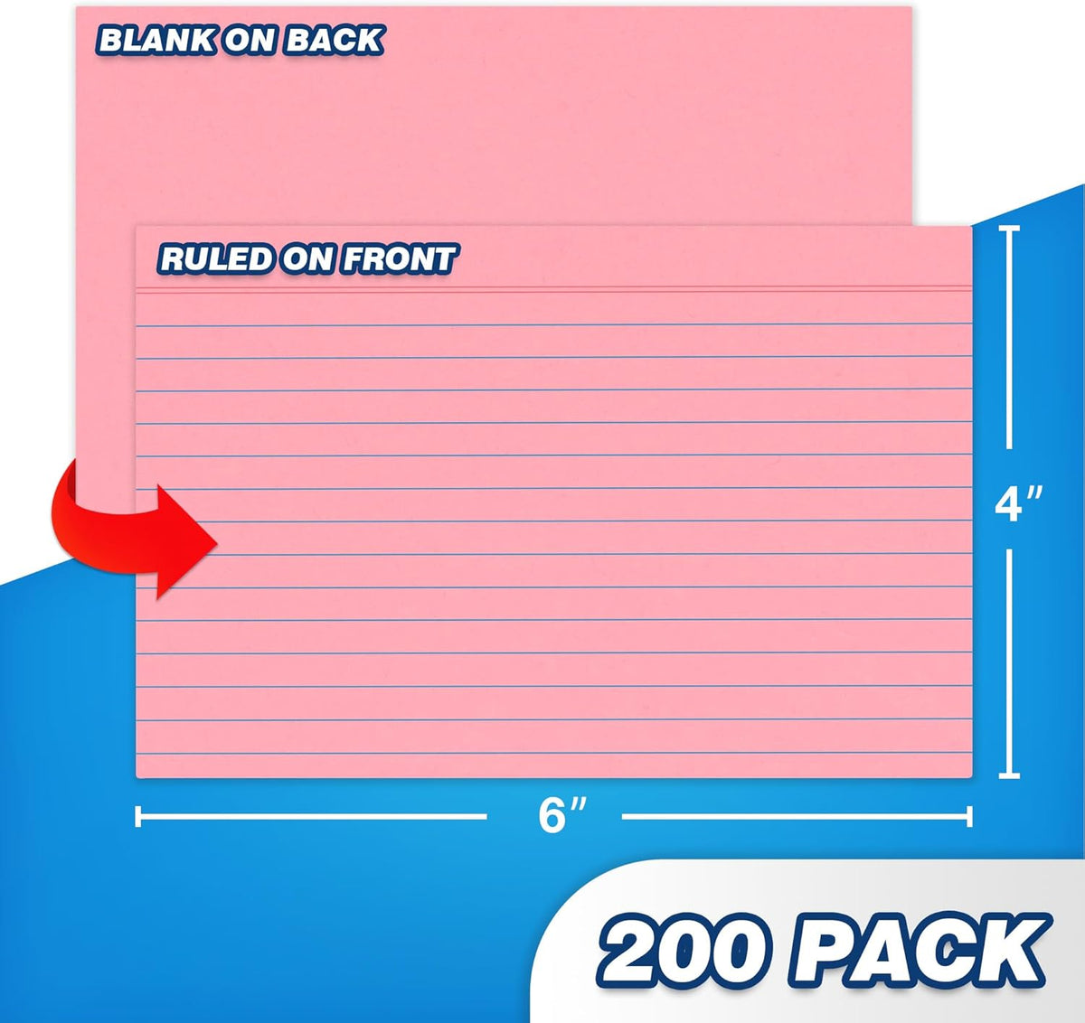 Chell 200 Count Index Cards 4x6 Inch Heavyweight, Ruled Front and Blank Back, 65 lb. Cover Weight, Pastel Colors