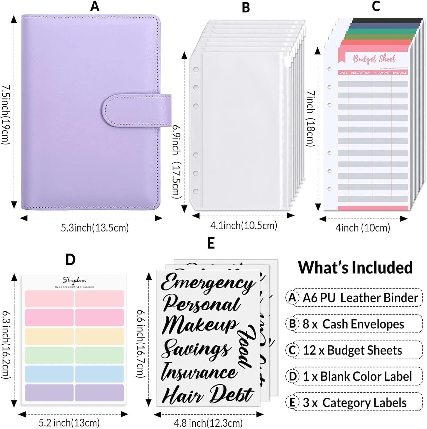SKYDUE Budget Binder, Money Saving Binder with Zipper Envelopes, Cash Envelopes and Expense Budget Sheets for Budgeting