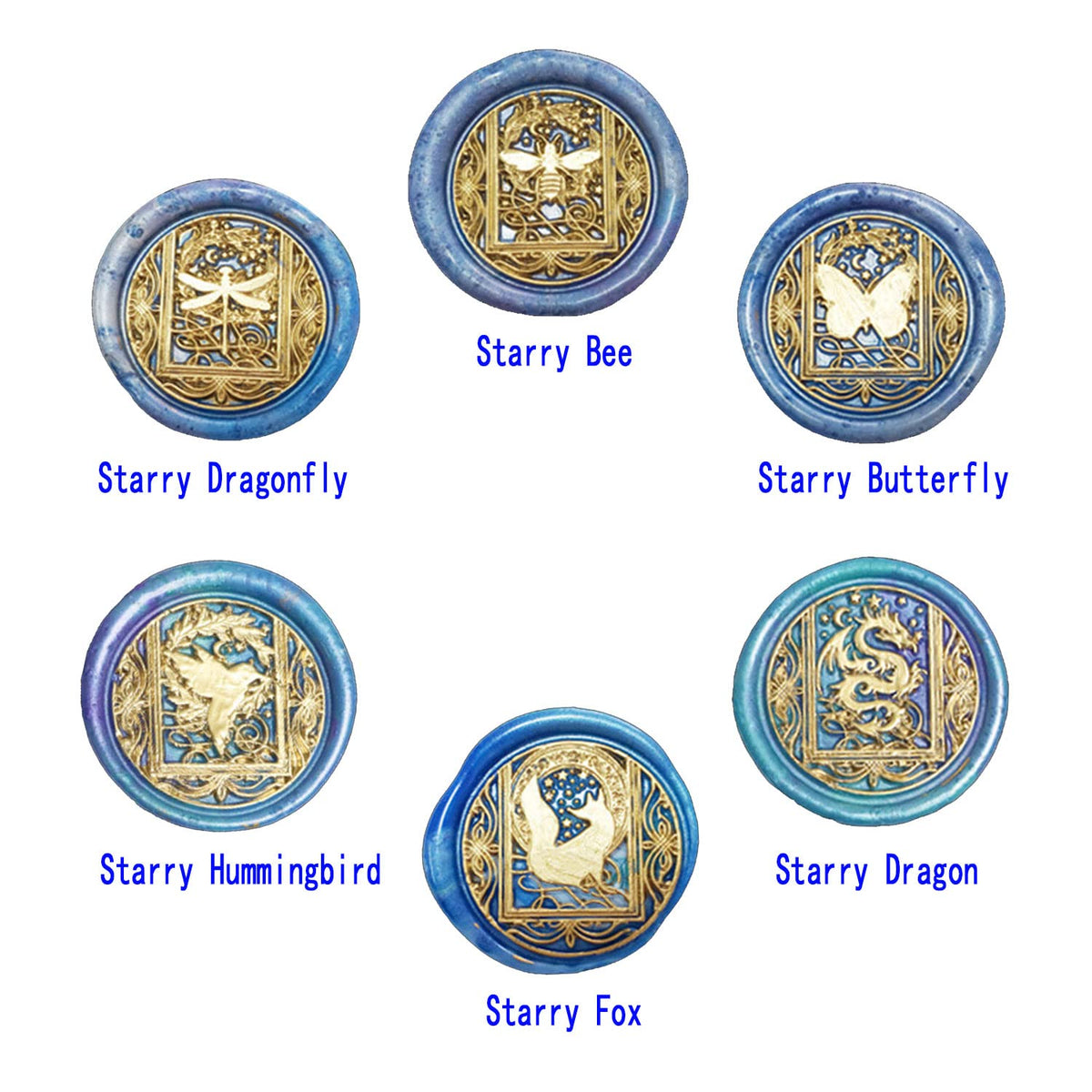 Animal Wax Seal Stamp Set with 6 PCS Removable Brass Heads and 1 Wooden Handle - Retro Starry Butterfly Dragonfly Bee Dragon Sealing Wax Stamp for Cards Invitations