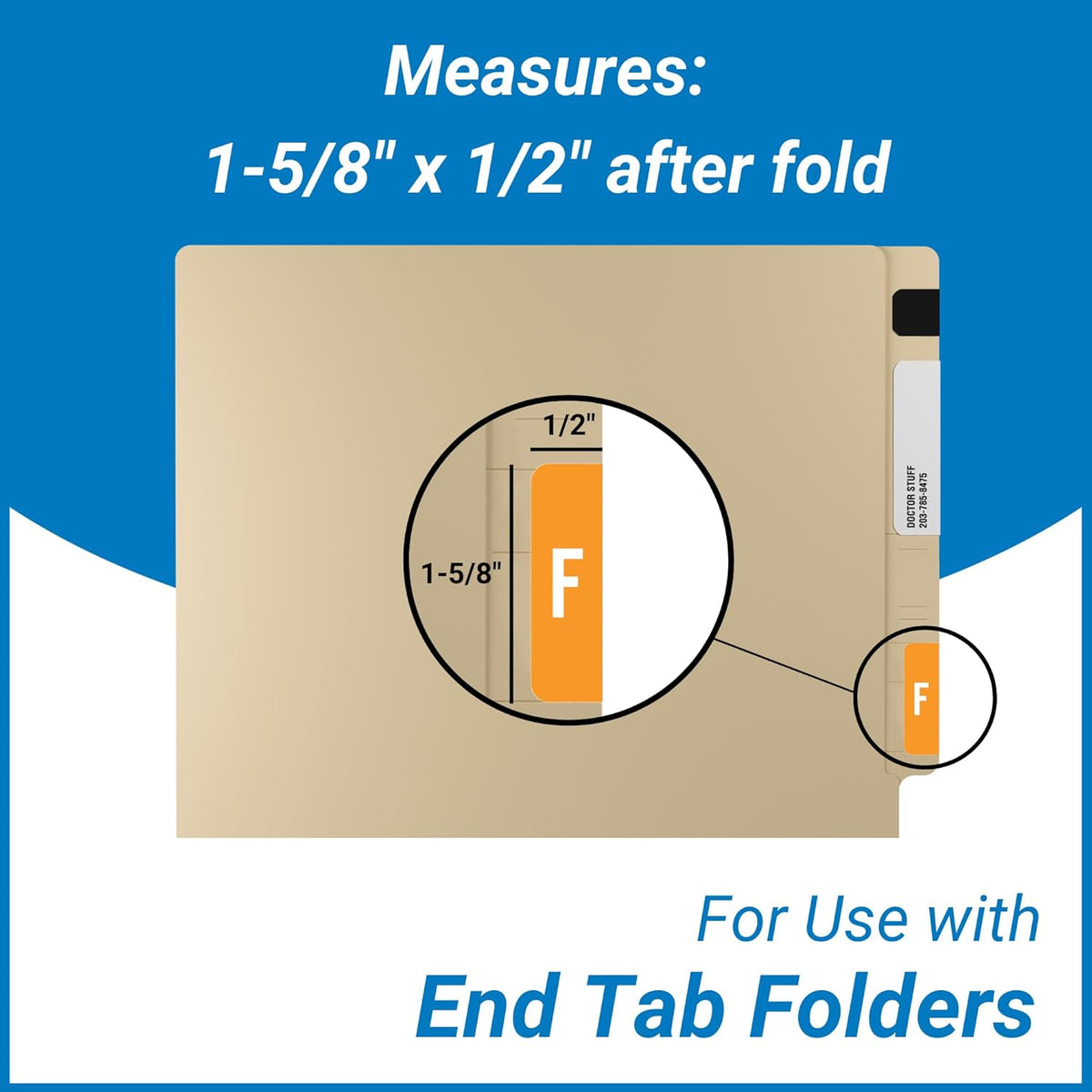Doctor Stuff - File Folder Labels, Alphabet Letter F, Compatible with Smead Alpha Z Acc/ACCS - SMSM Series Alpha Stickers Orange, 1-5/8" x 1”, 250/Roll
