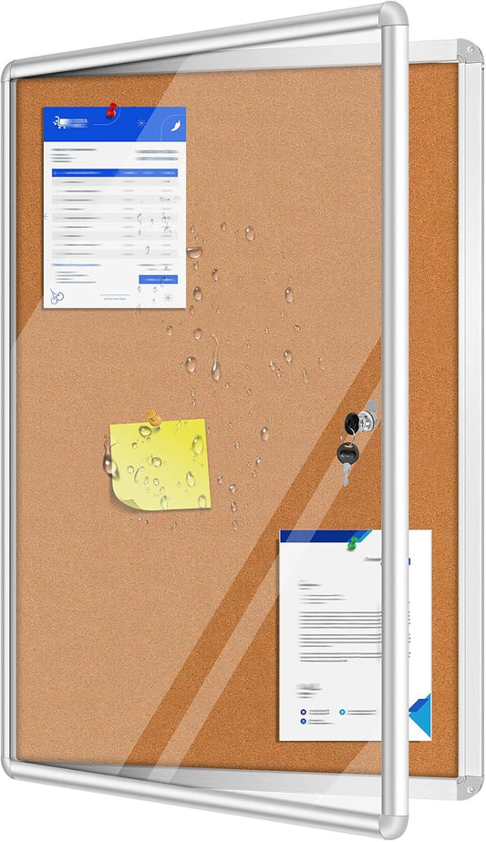 Magula Enclosed Cork Bulletin Board Tamper-Proof Dispaly Case, Aluminium Frame, Shatter Resistant Lockable Bulletin Board, Enclosed Cork Board for School, Office, Commercial, Hospital etc(24"x18")