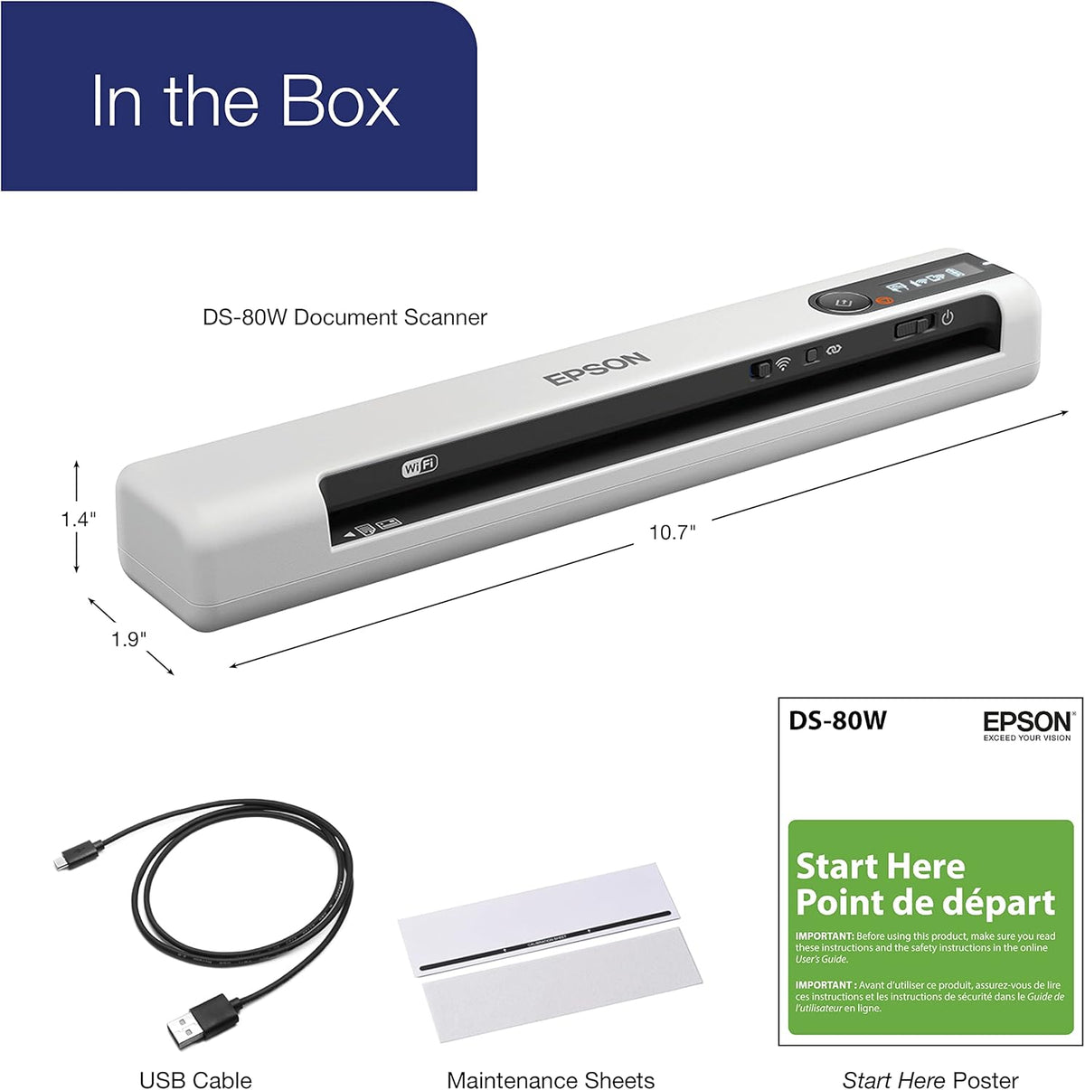 Epson DS-80W Wireless Portable Sheet-fed Document Scanner for PC and Mac