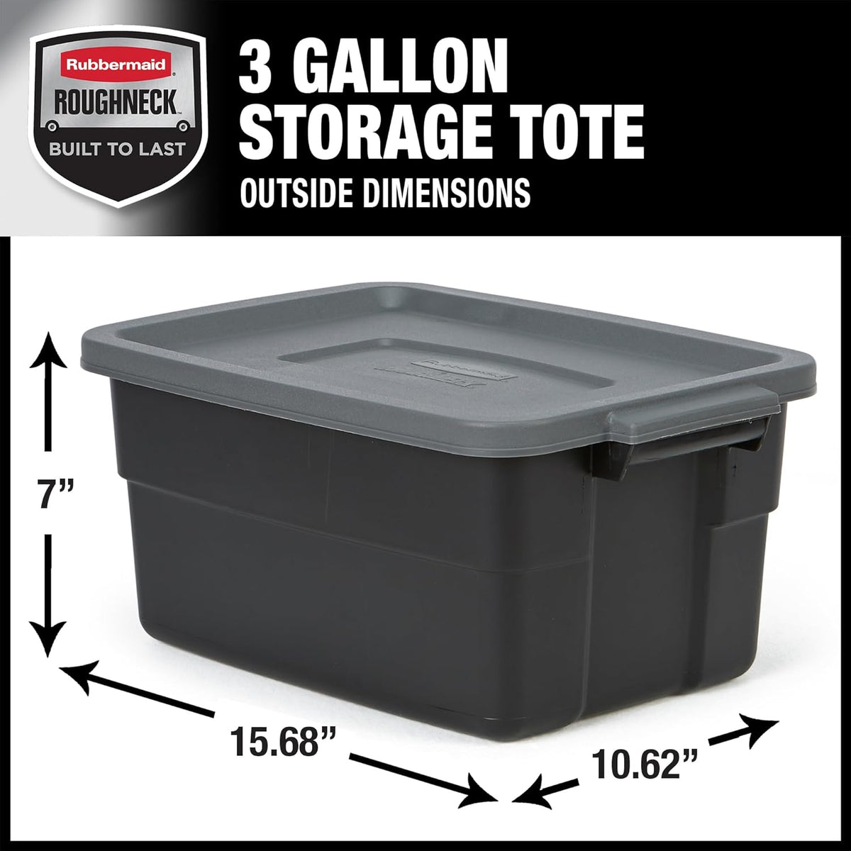 Rubbermaid 3-Pack Garage Storage Bins 18x12 Inch Heavy Duty Storage Bins, Large Capacity - USA Made Stackable Plastic Bins with Lids Black