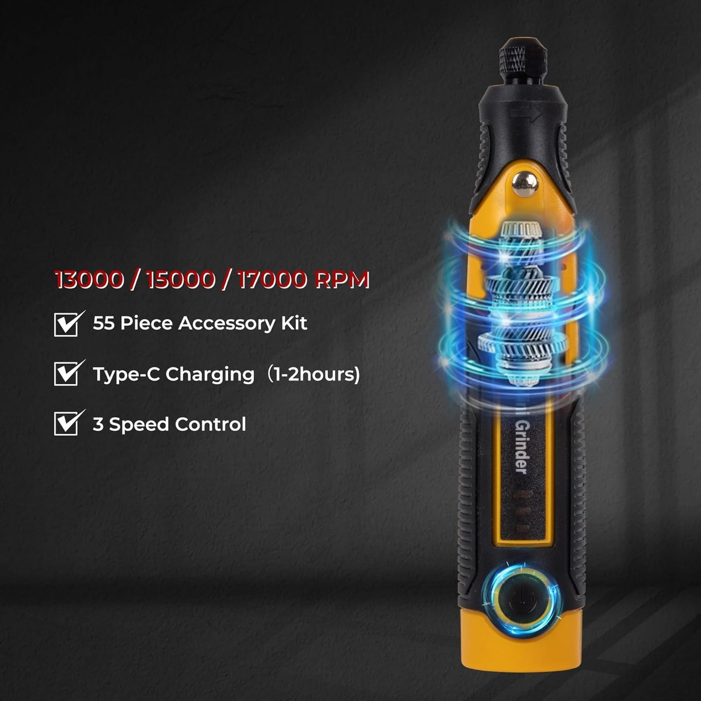 3.6V Mini Grinder Tool, Cordless Rotary Tool with Battery |55 Piece Accessory Kit (Diamond Burrs, Cut-Off Wheels, Buffing Wheels, Sanding Drums) for Engraving, Polishing, Cutting| Angle Grinder Set
