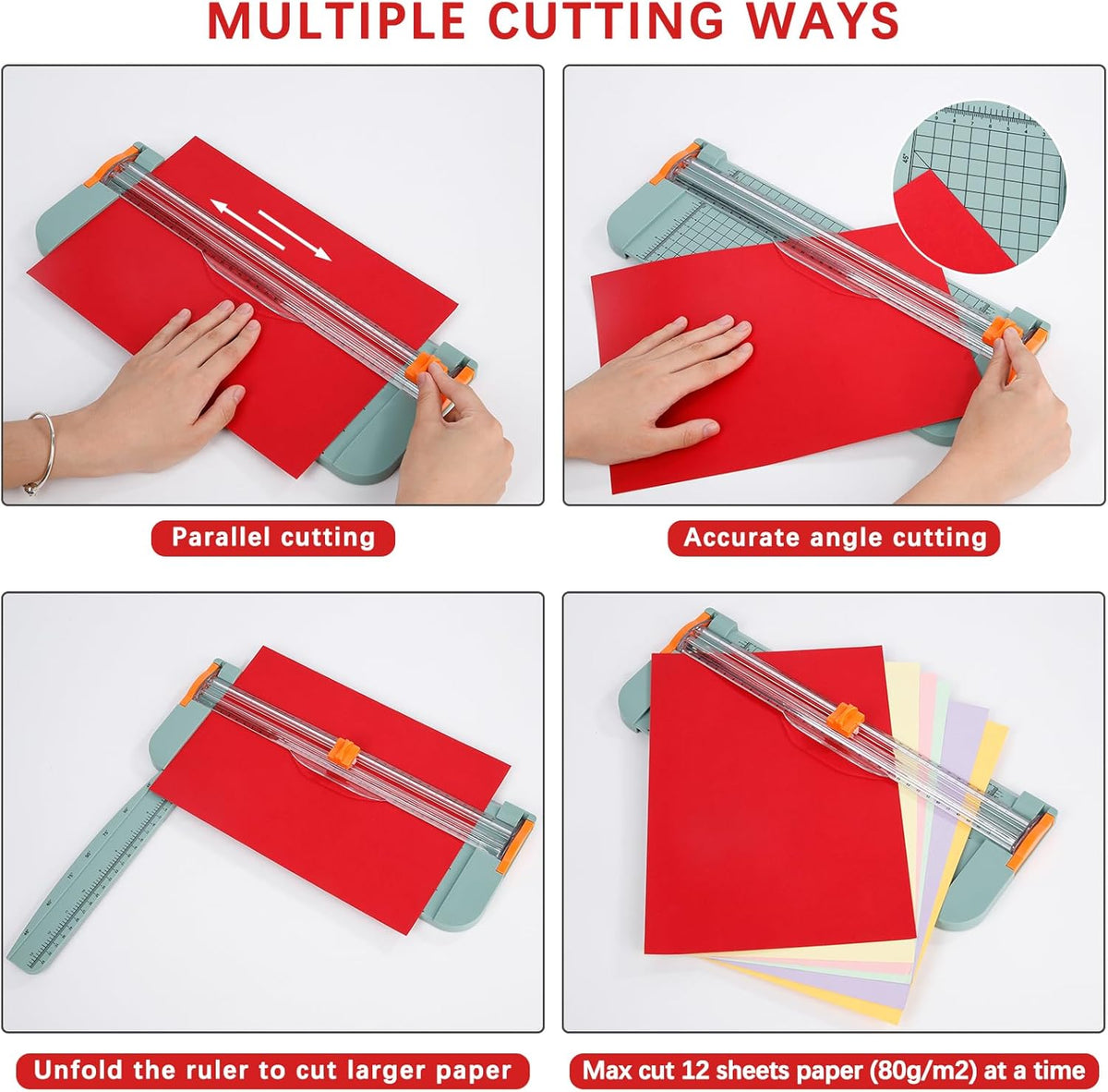 A4 Paper Cutter -12 Inch Paper Trimmer with 2pcs Replacement Blades with Safeguard Side Rulerfor Cut Gift Card,Coupon,Label, Cardstock,Photo