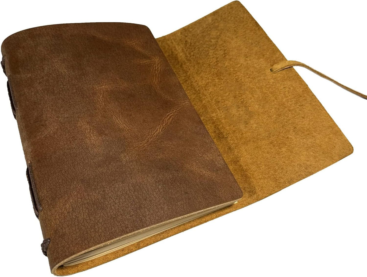 Brown Notebook Journal - Best Genuine Cool Leather Journaling for writers A5 Size Diary 6.2x8.5 Inch,Notepad For Man and Women, Vintage,Gifts,Work,Traveler,Personal