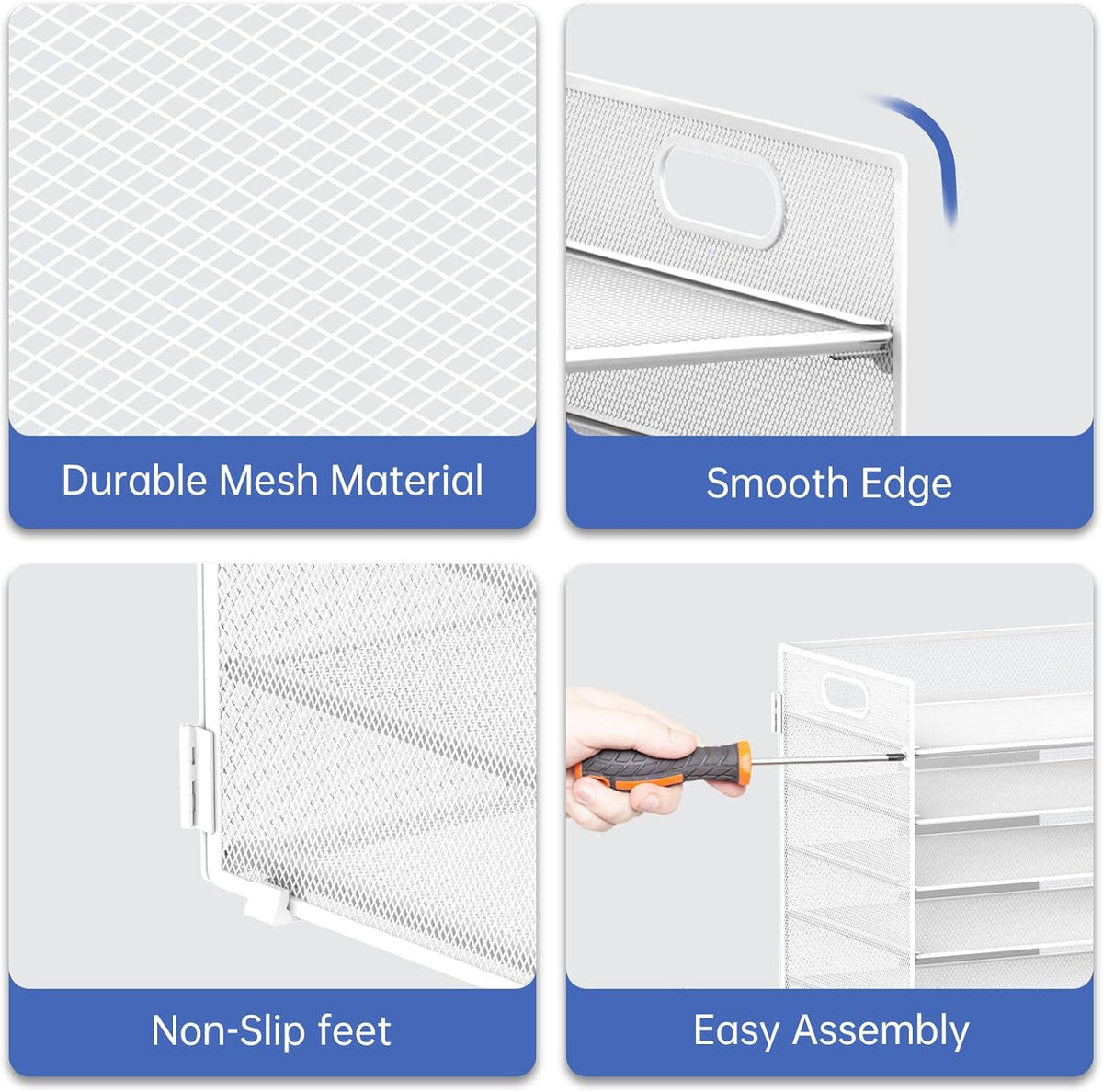 7 Tier Paper Organizer - Mesh Desktop File Holder with Handles for Office School Desk, Black (White)