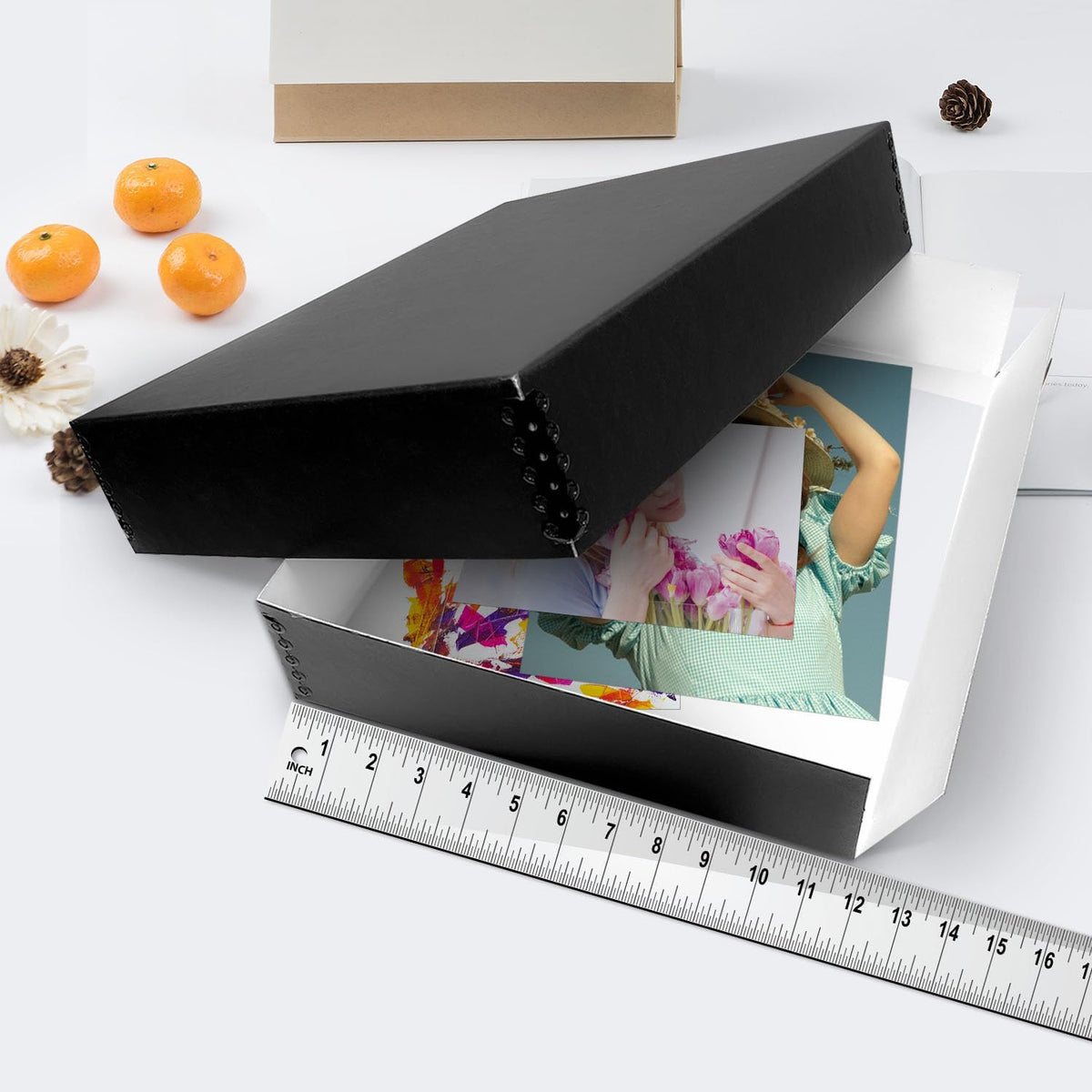Lineco Archival 11 x 14 x 3 inches Museum Archival Storage Box, Drop Front Design, Acid-Free with Metal Edge. Preserves Photos Documents, Black