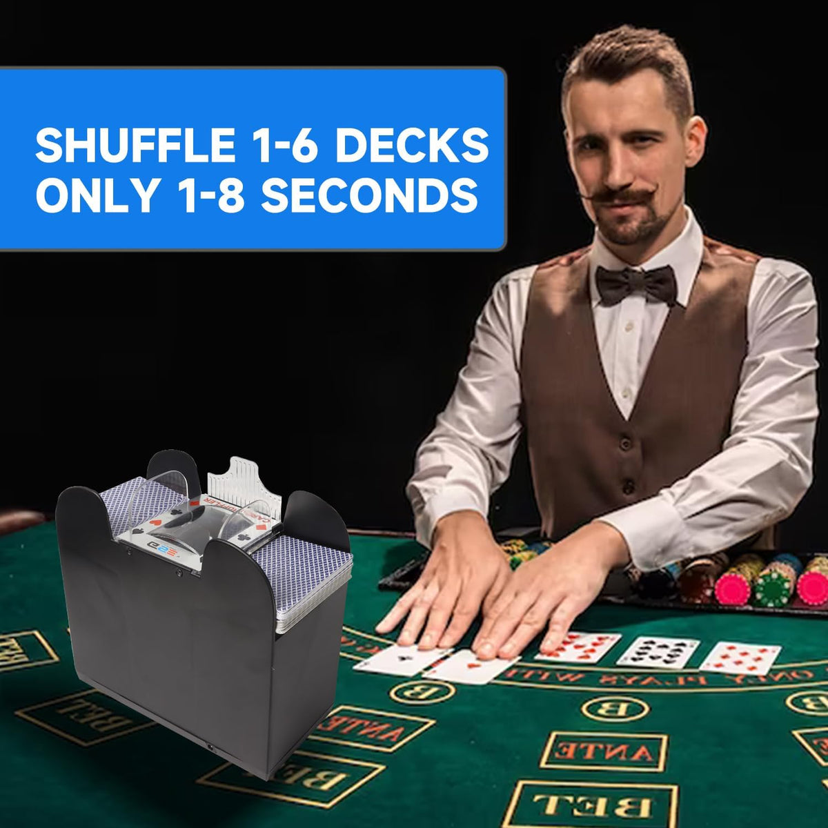 GSE Games & Sports Expert 6-Deck Automatic Card Shuffler, Battery-Operated Shuffler Machines for Playing Cards, Blackjack, Texas Hold'em, Canasta, UNO, Rummy, Bridge