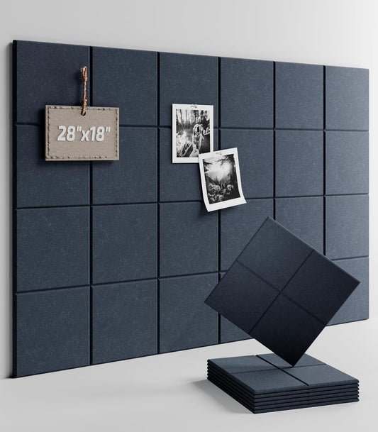 Felt Bulletin Board Tiles -28"x18" Cork Board Alternative for Office Decor, Push Pin Board Wall Organizer 6-Pack-Deep Charcoal Blue