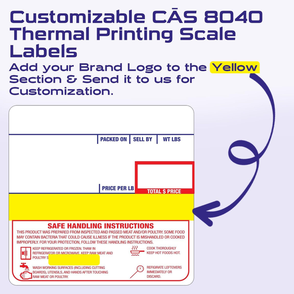 CEPRICO - Customizable CĀS Scale Labels - 48 Rolls of Thermal Printing Scale Labels – Compatible with CĀS LST-8040 | Safe Handling Instruction | Ideal for Supermarkets, Retailers and Grocery Stores