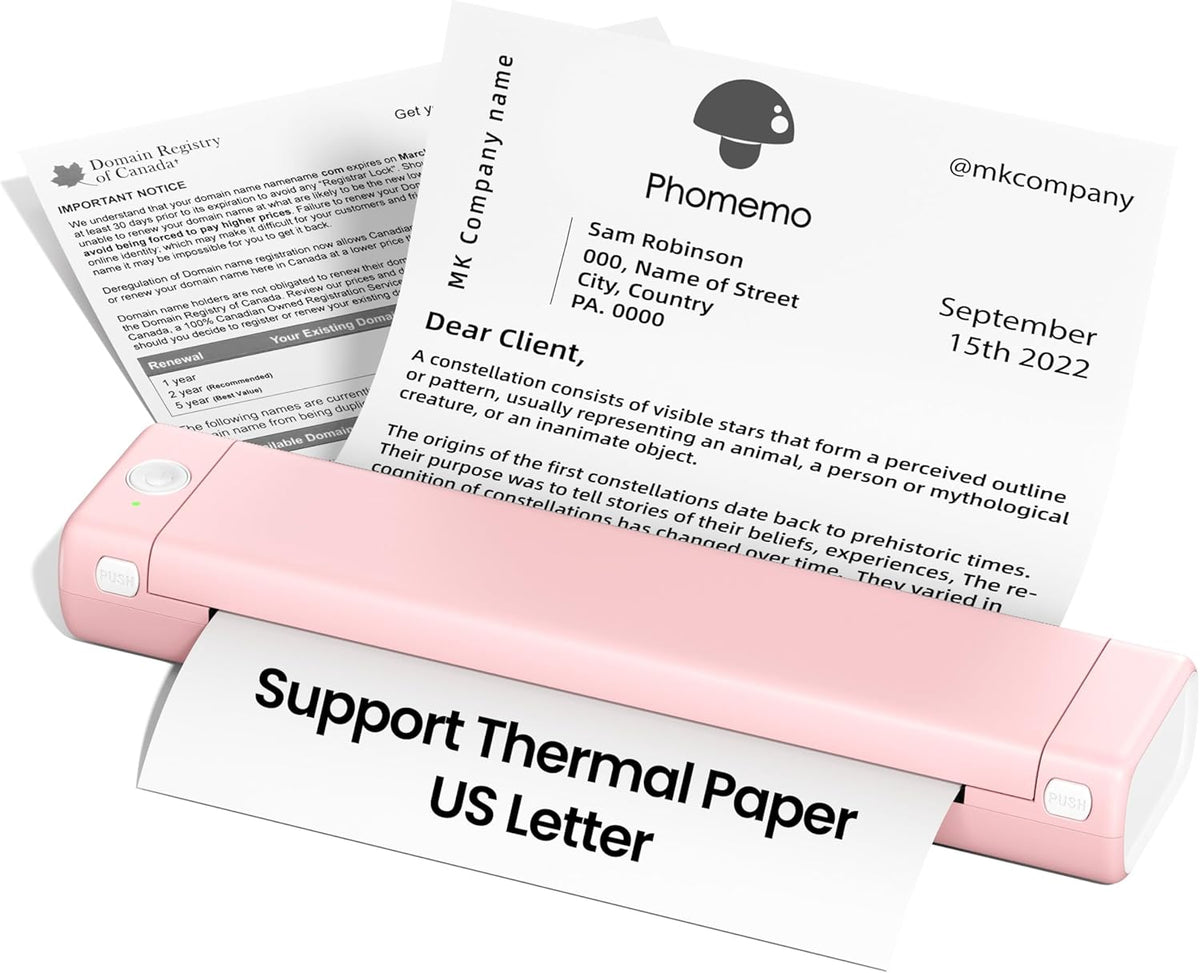 Phomemo Portable Printers Wireless for Travel, Support 8.5" X 11" Thermal Paper, Bluetooth Thermal Printer Compatible with iOS, Android & Laptop, Inkless Mobile Printer for Office, Home, School