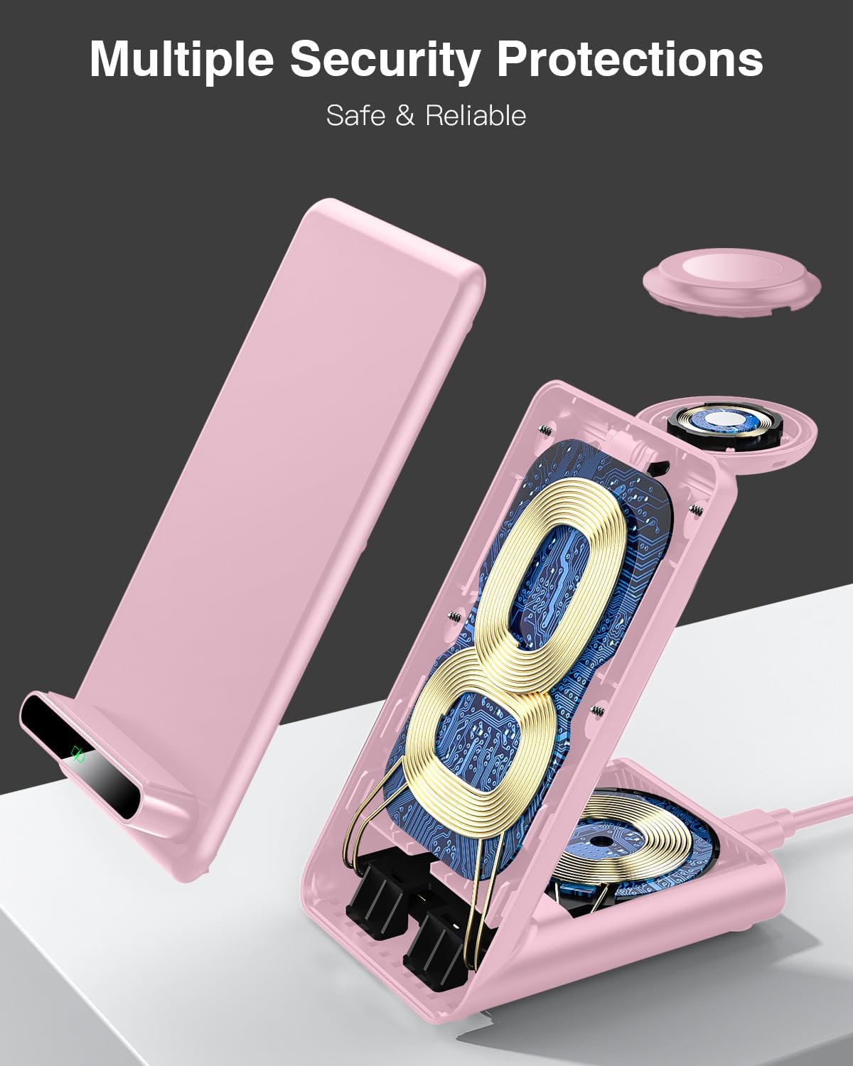 Wireless Charging Station,3 in 1 Charging Stand Made for Apple Watch Ultra 10 9 8 7 6 SE 5 4 3,Fast Wireless Charger Made for iPhone 16/15/14/13/12/11/X,for AirPods Pro(with Adapter) (Pink)