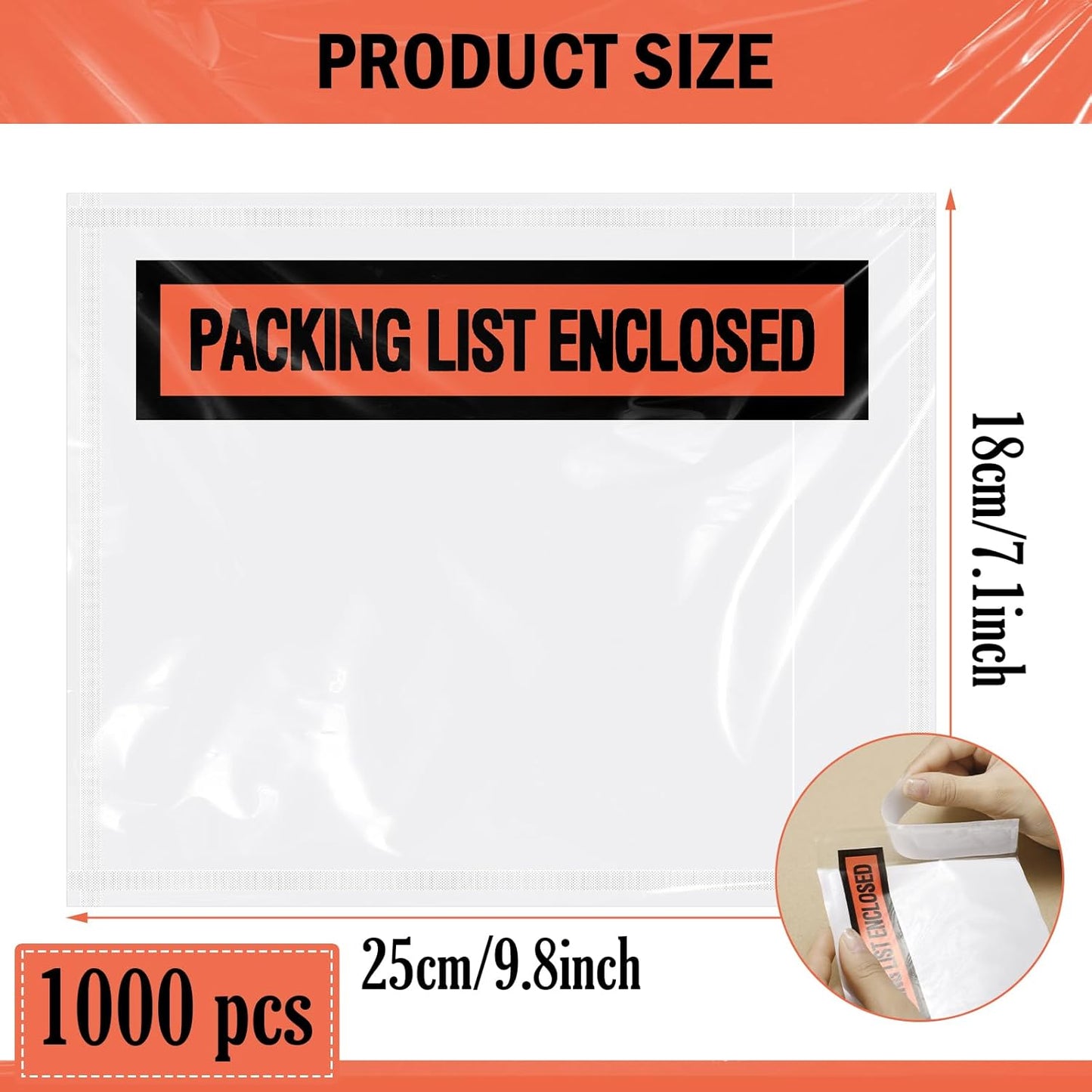 1000 Pcs Packing Slip Envelope Pouches Clear Self Adhesive Shipping Label Sleeves Waterproof Packing List Envelopes Pockets Top Loading Shipping Pouches Enclosed Bags (Orange,7" x 10")