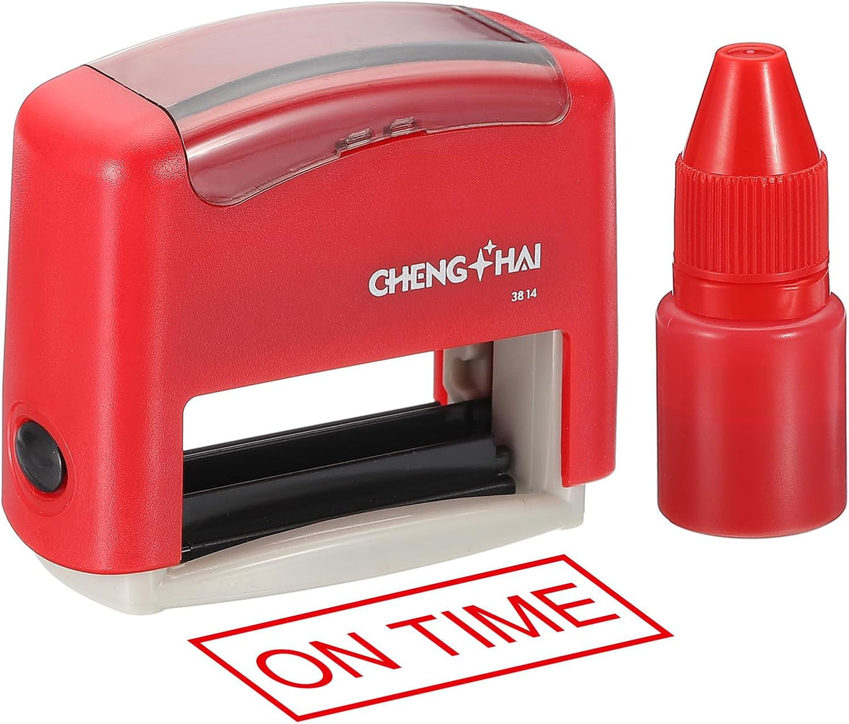 YOKIVE on Time Self Inking Rubber Stamp, Office Ink Business Stamp for Office Documents, Paperwork, Warehouse, Label (Red)
