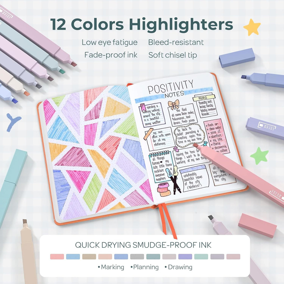 Nicpro 39 PCS Aesthetic School Supplies with Cute Pencil Case, 12 Color Pastel Highlighters, 5 Quick Dry Retractable Black Ink Pens, 6 Pastel Mechanical Pencil 0.5 & 0.7 mm for Student Stationary