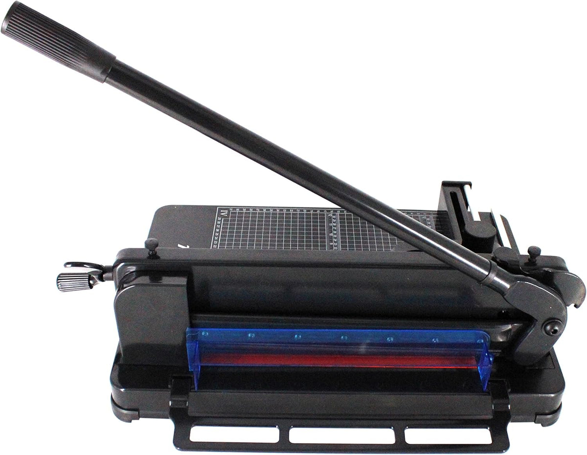 Heavy Duty Guillotine Paper Cutter - 400 Sheets Capacity, A4 12" Stack Paper Trimmer, Steel Base, Black